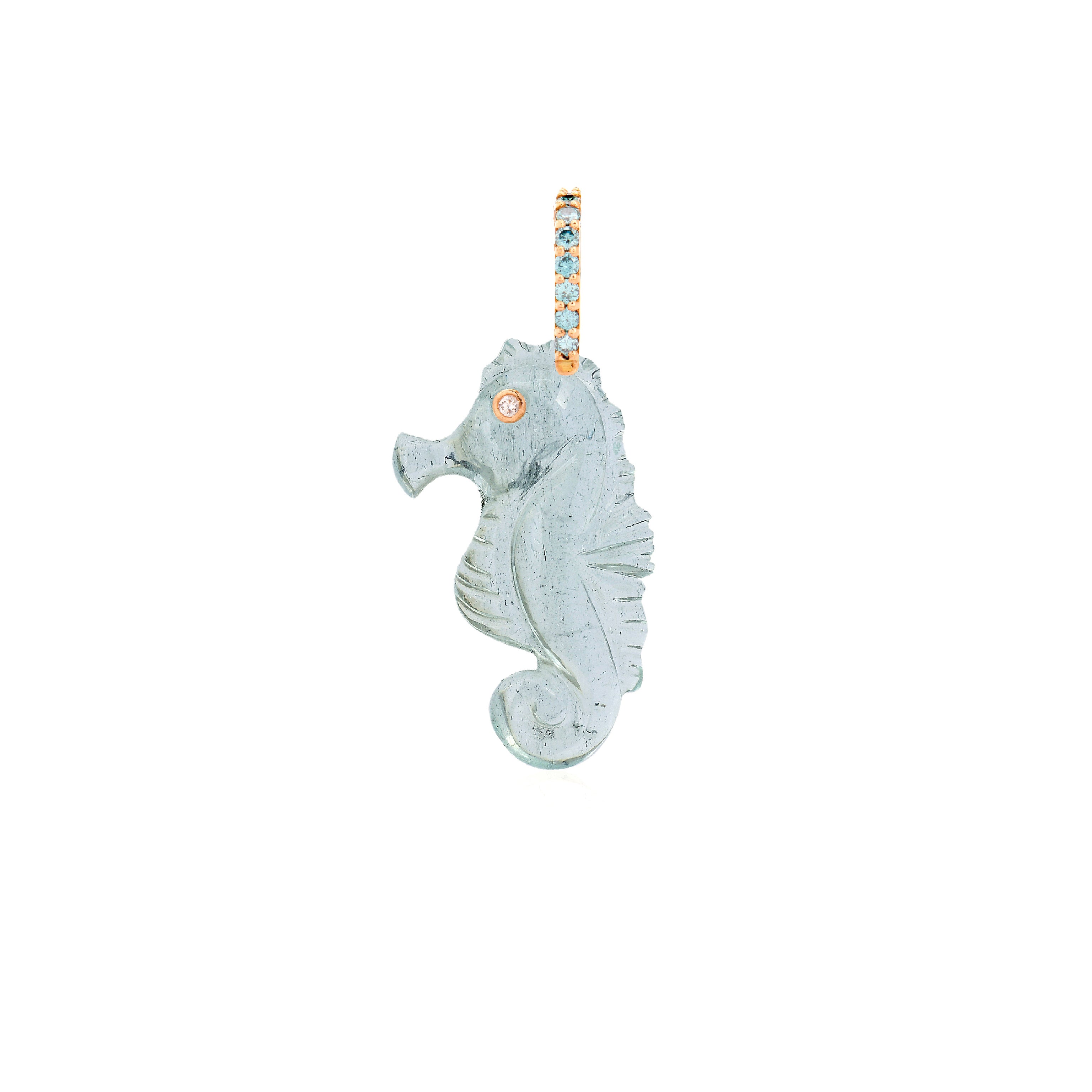 18k yellow gold and diamond Aquamarine Sea Horse pendant charm with Blue Diamonds by Violette Joiallerie at Tiny Gods