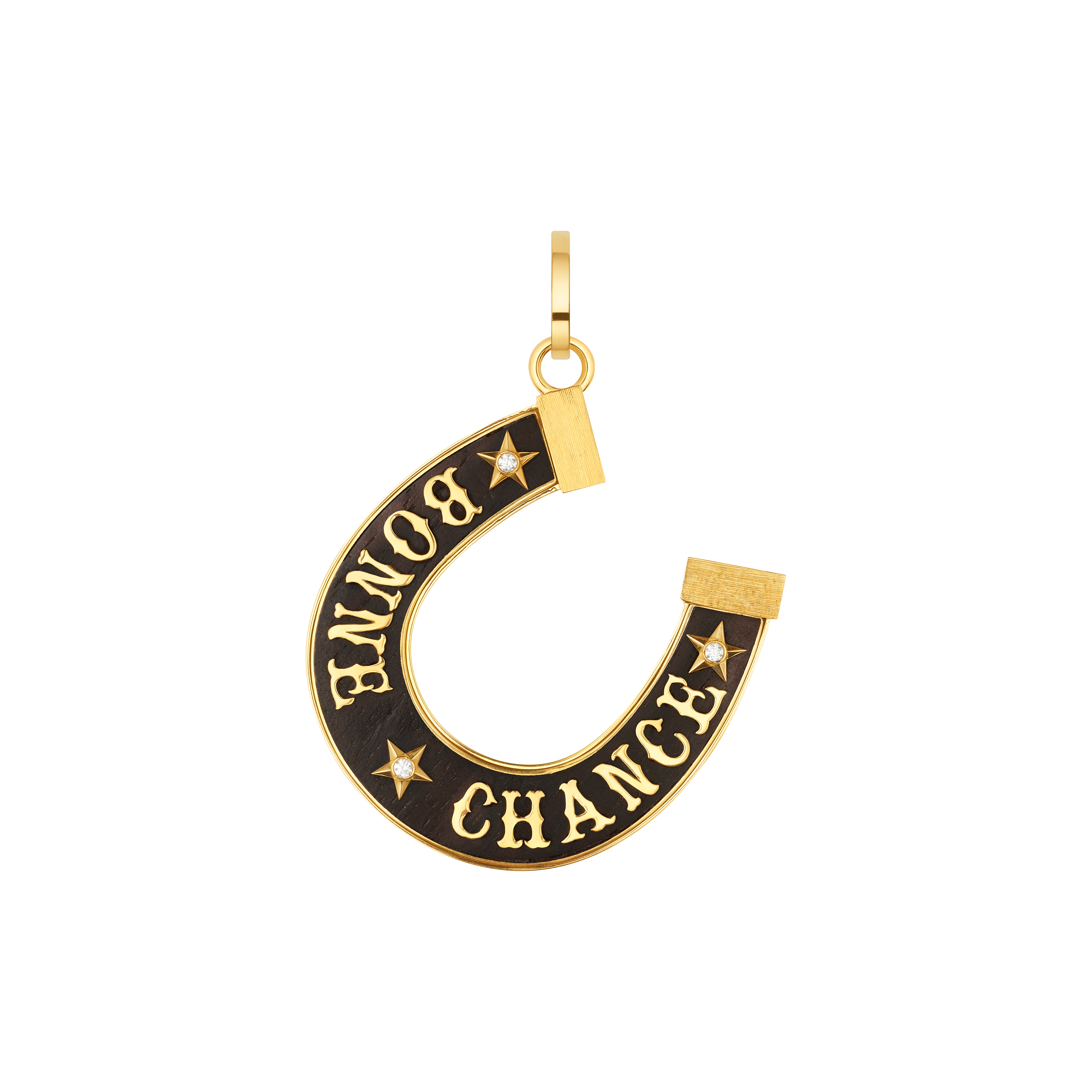 18k yellow gold black ebony wood Bonne Chance horseshoe lucky pendant good luck charm by Marie Lichtenberg Tiny Gods 