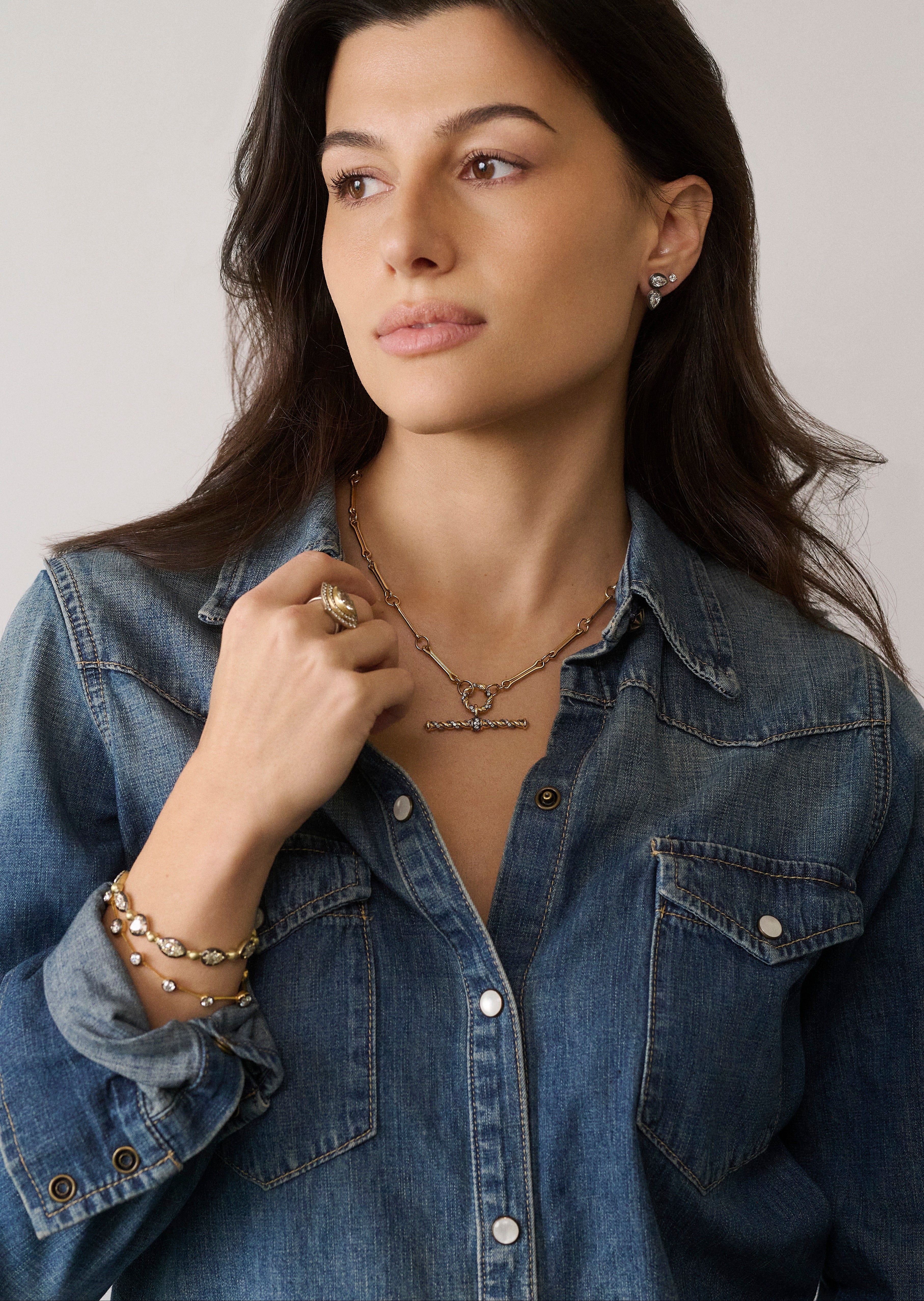 14k yellow gold diamond twisted rope connector enhancer bail for charms and pendant by Lucy Delius Tiny Gods t bar 