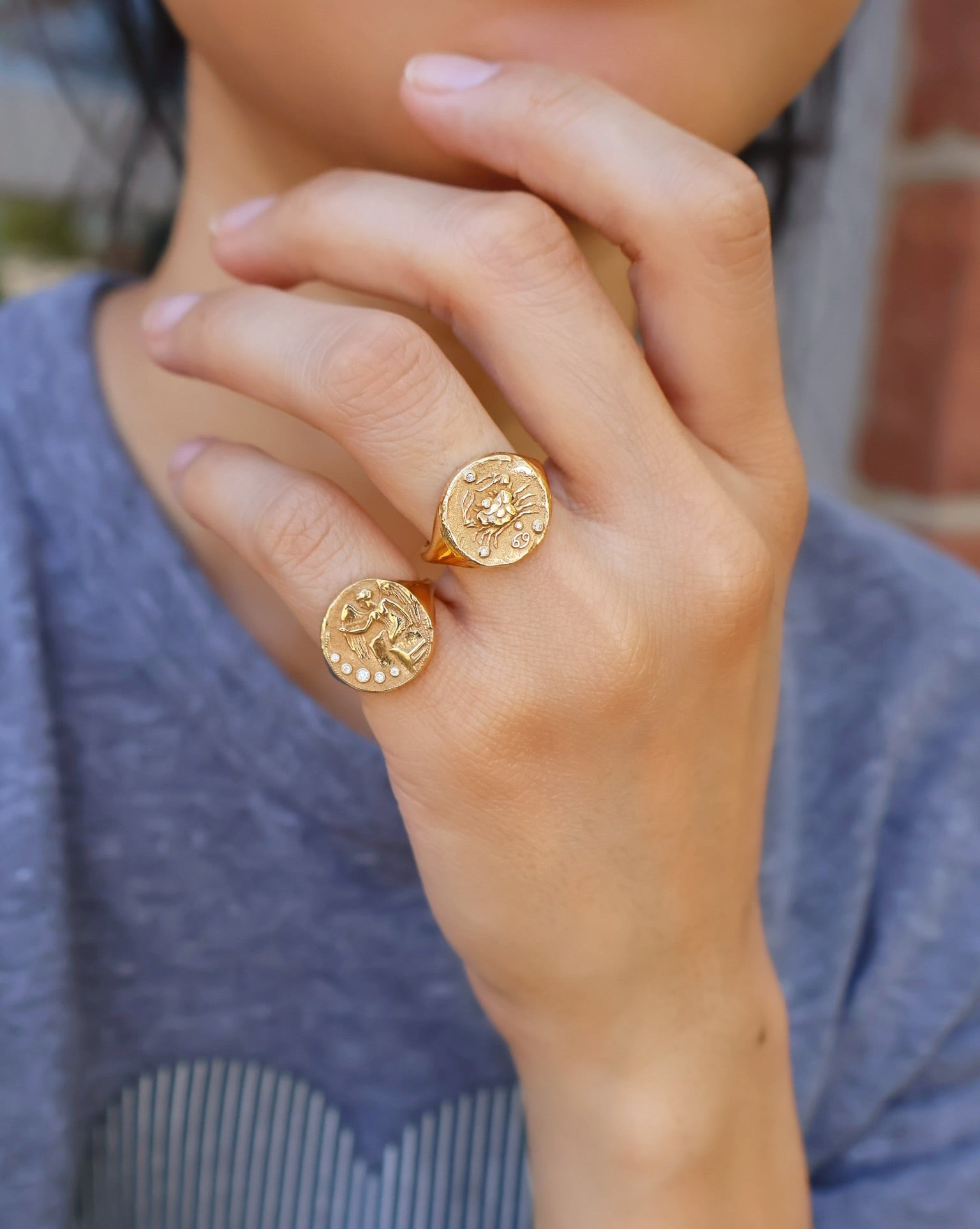 cancer zodiac crab diamond signet ring azlee tiny gods yellow gold