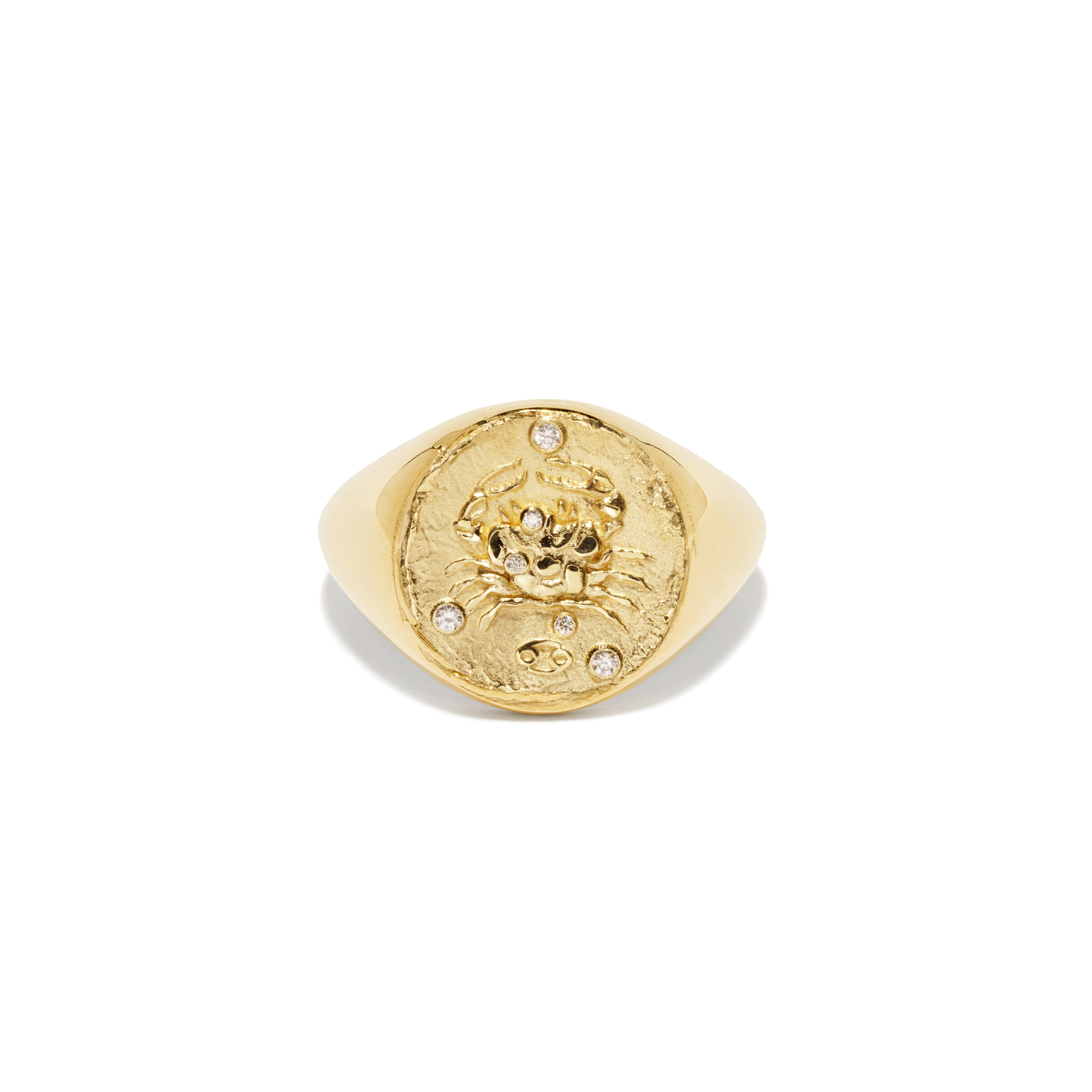 cancer zodiac crab diamond signet ring azlee tiny gods yellow gold