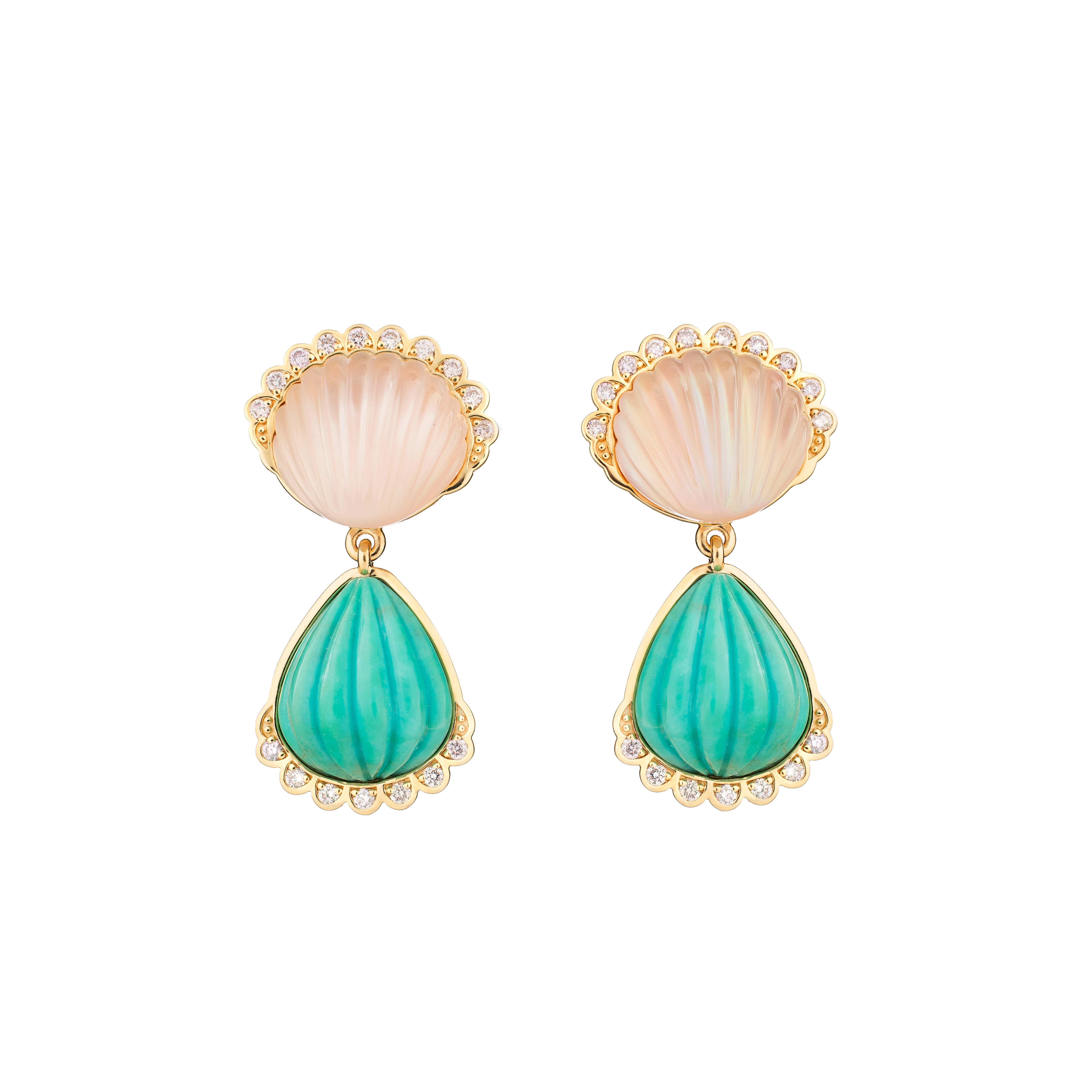 Carved Rock Crystal & Turquoise Shell Earrings