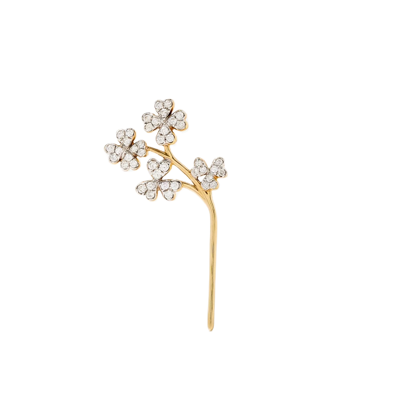 Yellow gold and diamond clover flower stem pendant by Yvonne Leon and Tiny Gods