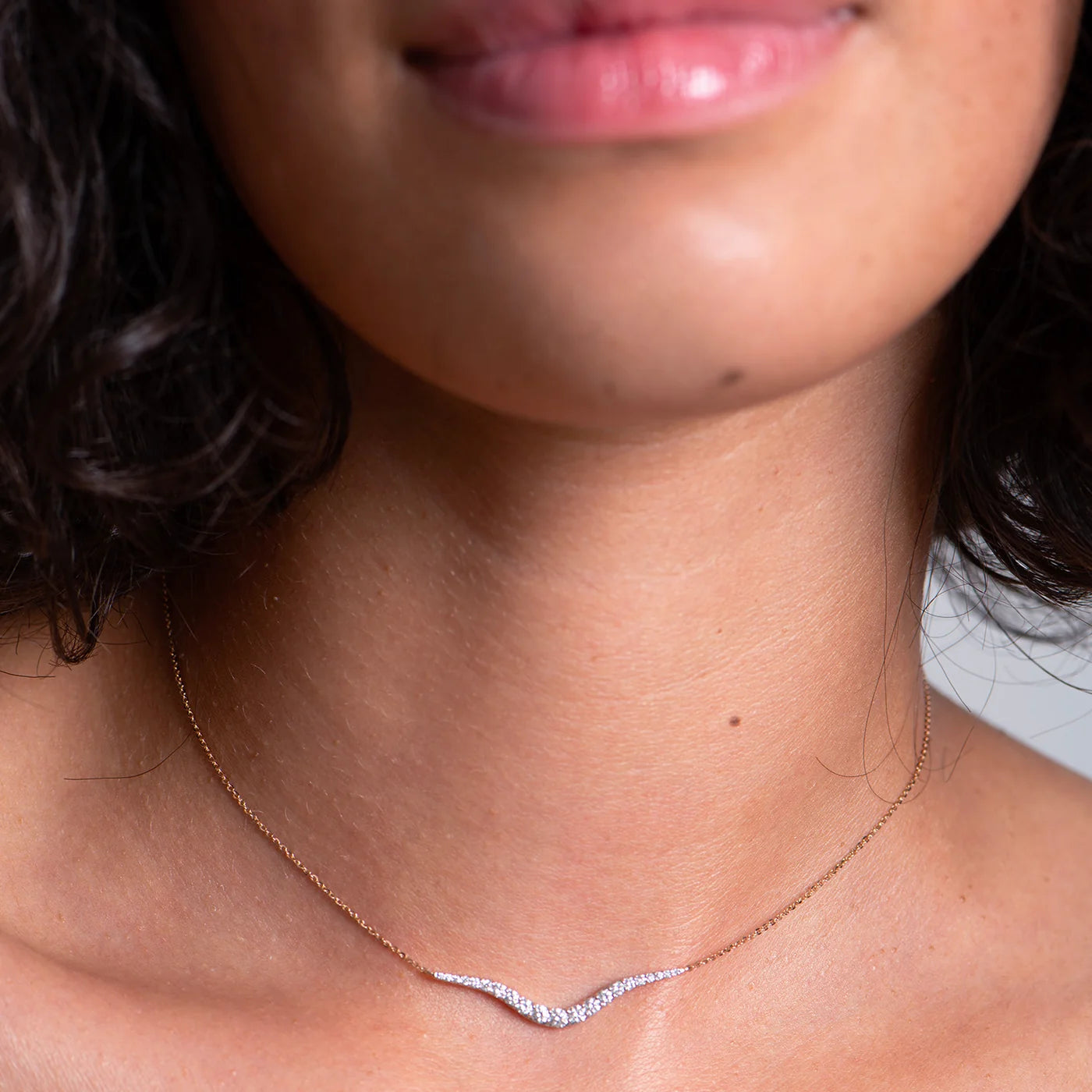 18k yellow gold diamond curved petit radiant chain necklace by Marie Mas Tiny Gods