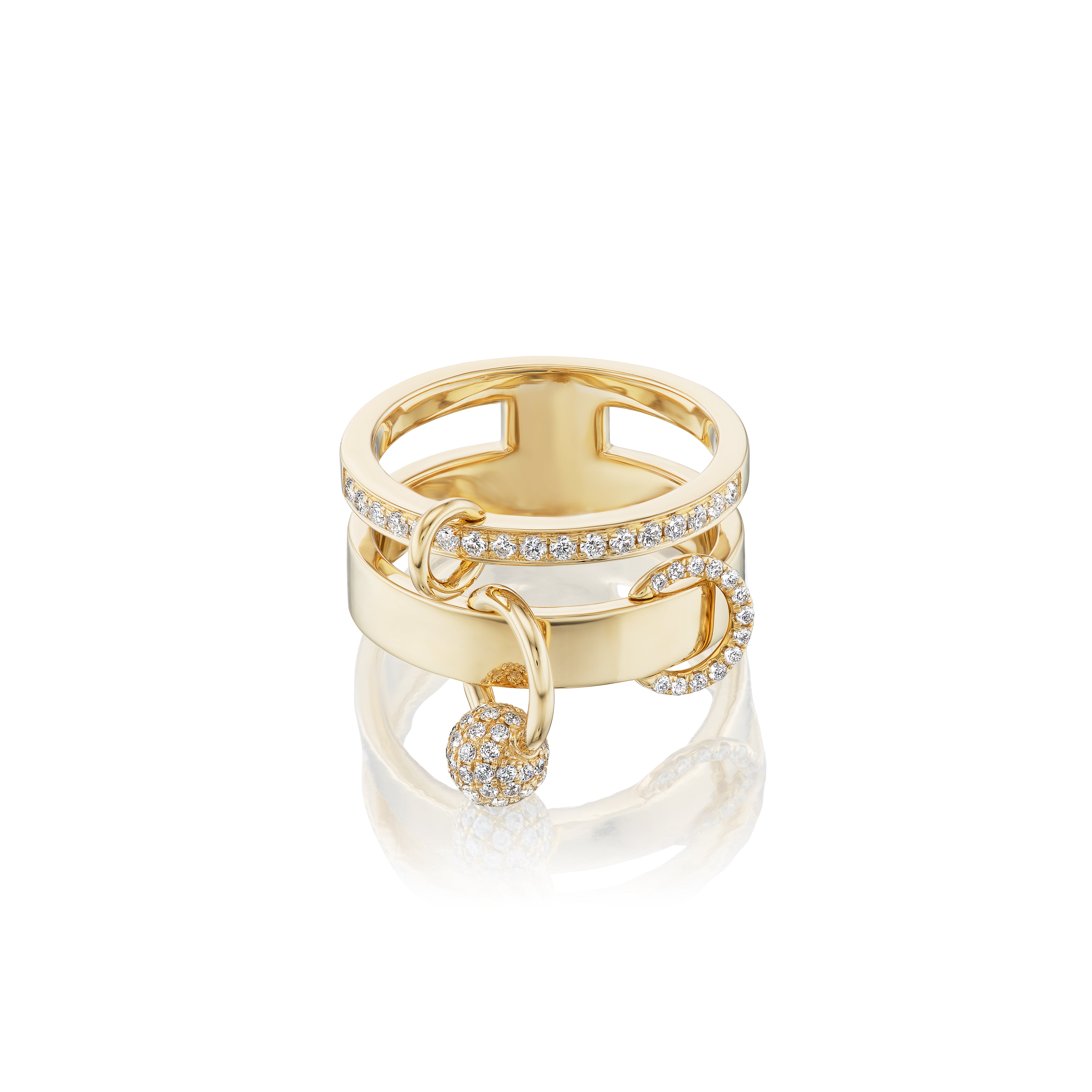 14k yellow gold diamond pave ball double piercing ring by Rainbow K Tiny Gods