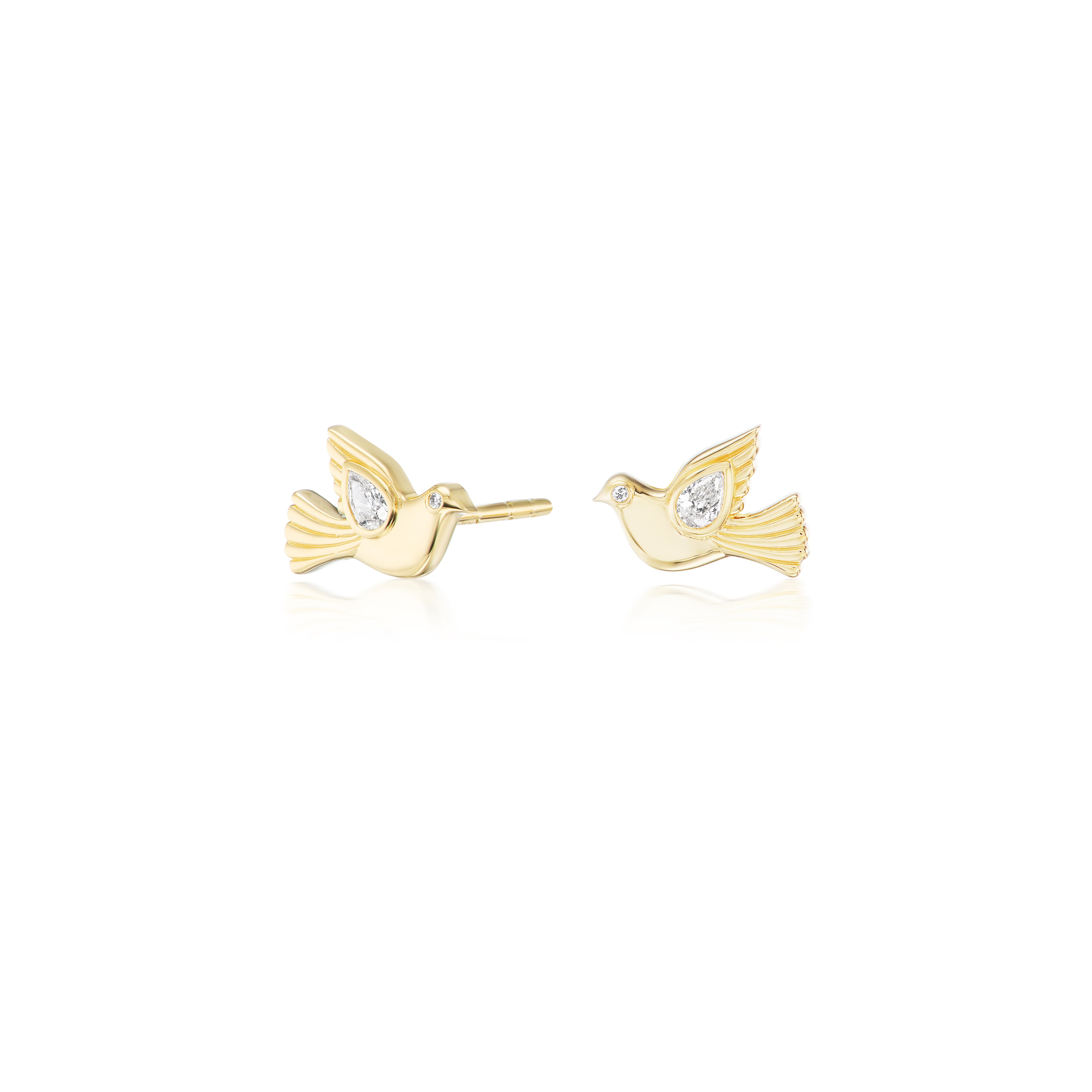 18k yellow gold pear diamond dove stud earrings by Sorellina Tiny Gods 