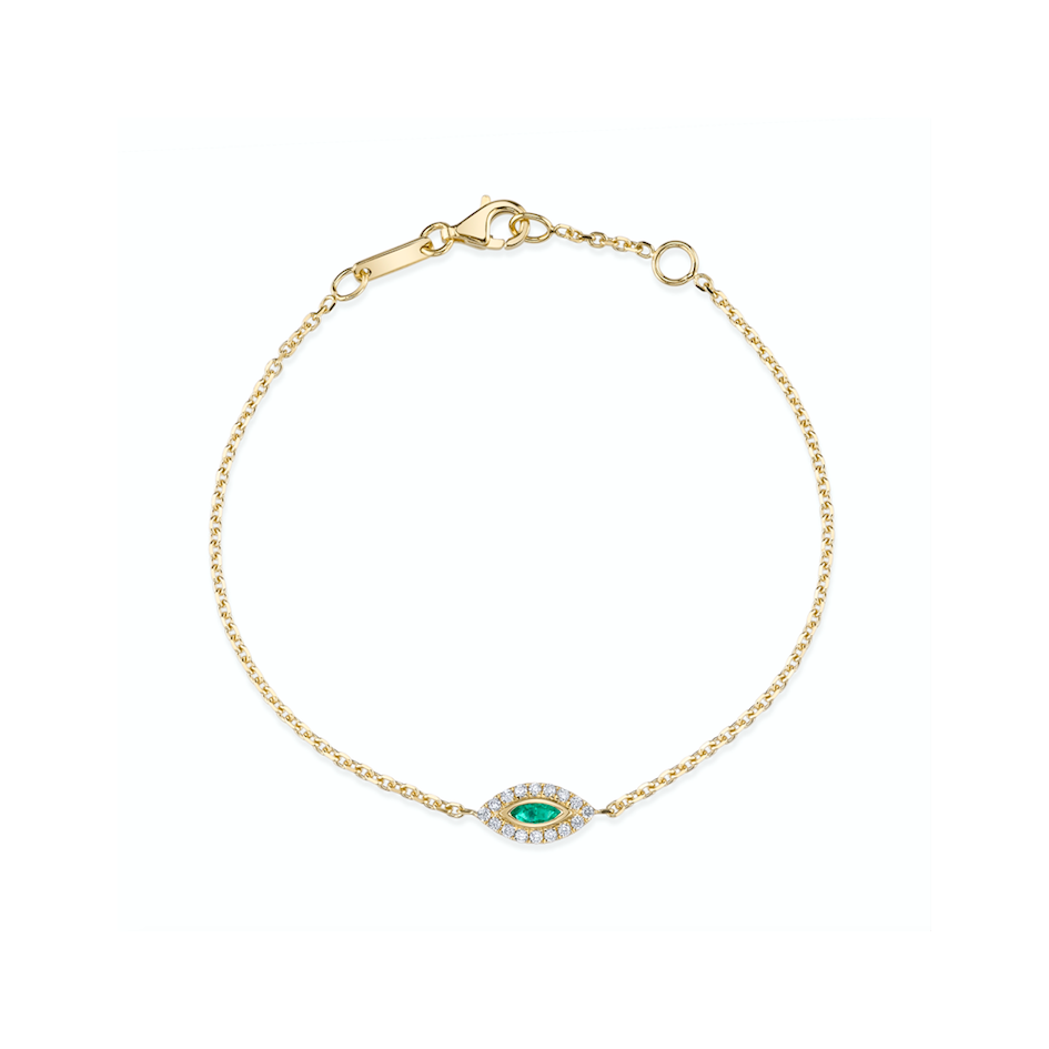 18k yellow gold diamond emerald evil eye bracelet by Anita Ko Tiny Gods