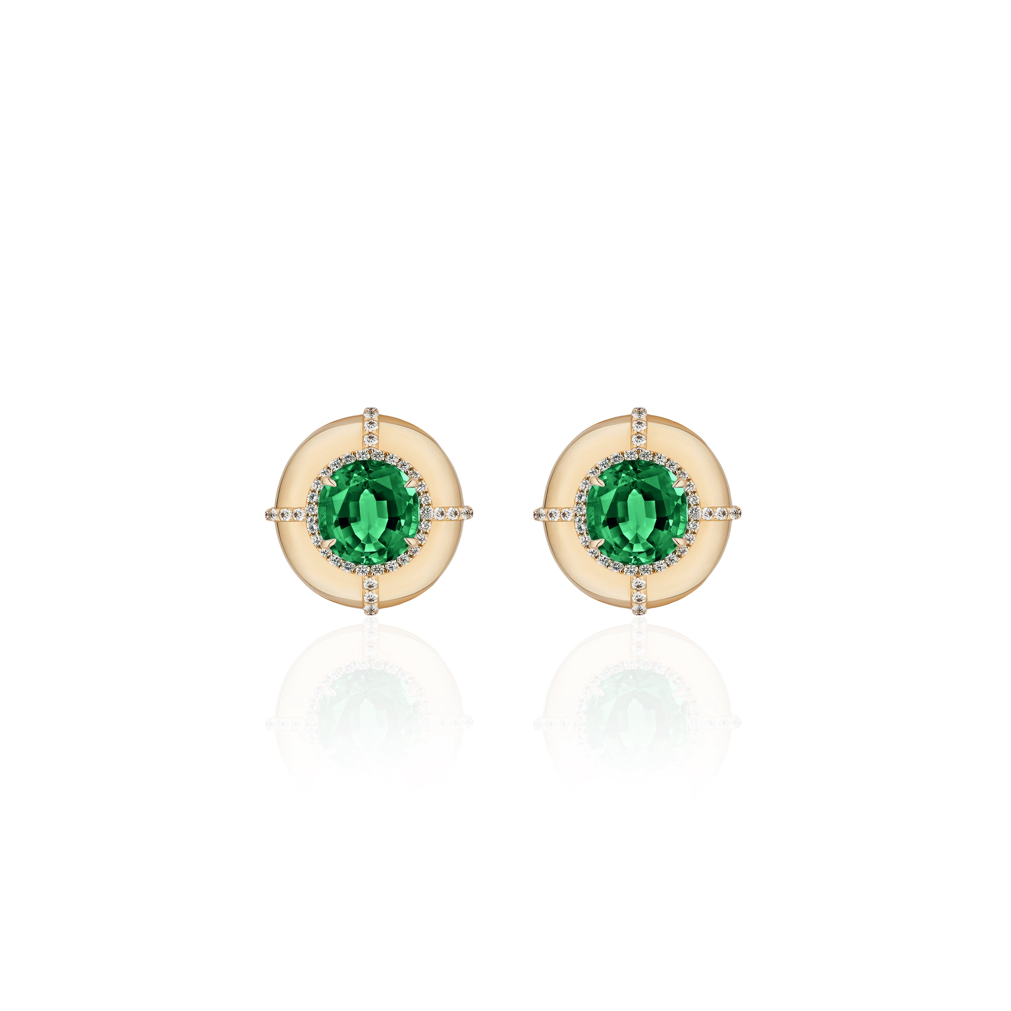 yellow gold diamond emerald round medallion studs goshwara tiny gods 