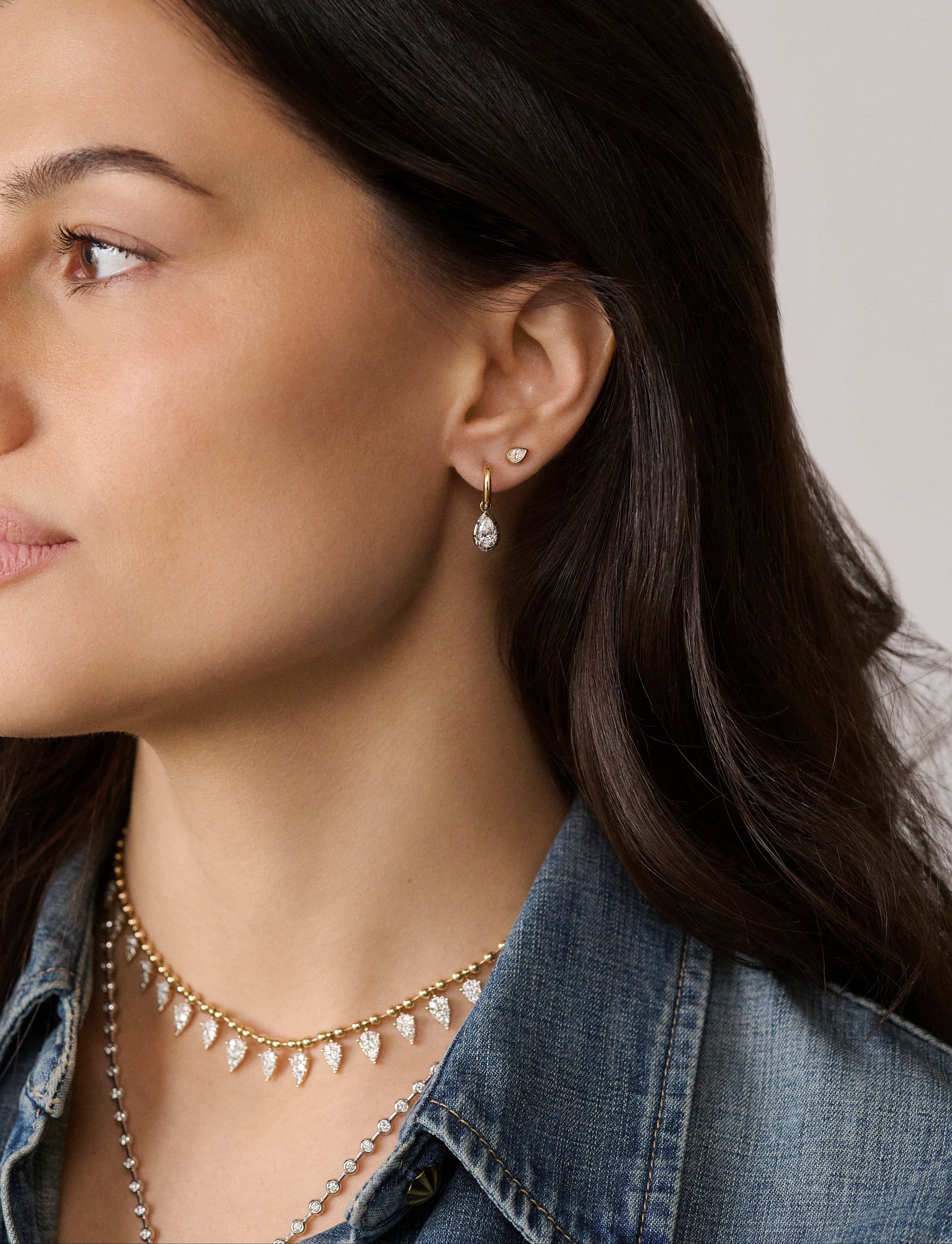 14k yellow gold diamond teardrop fringe necklace ball chain Tiny Gods 