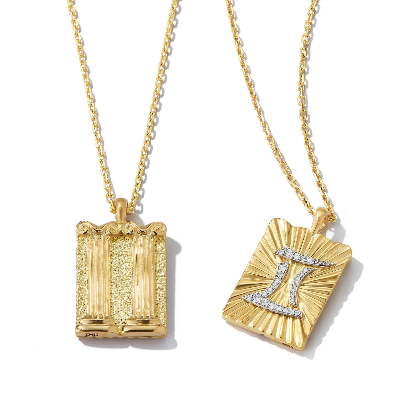 18k yellow gold platinum gemini diamond zodiac pendant necklace by David Webb Tiny Gods 