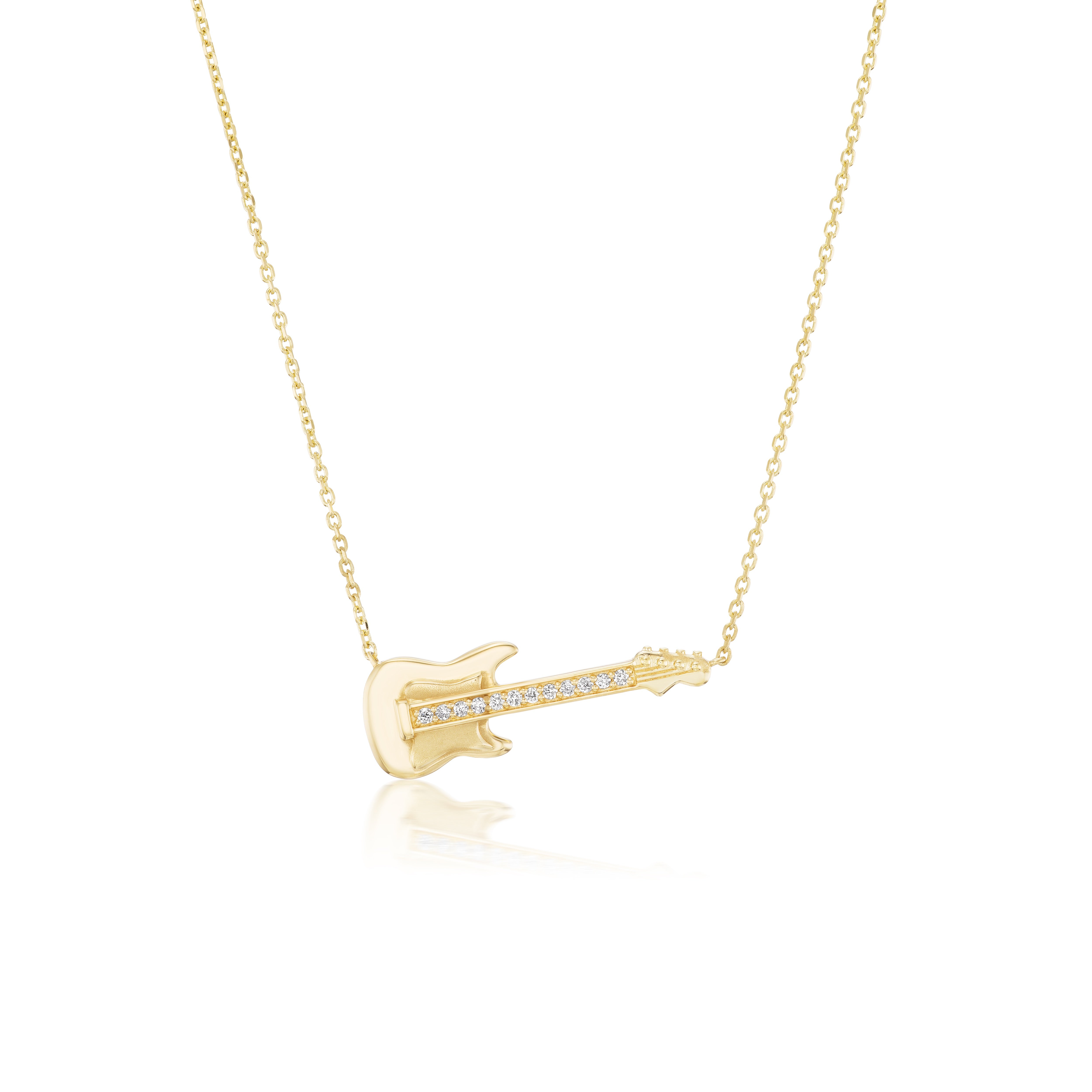 18k yellow gold diamond guitar pendant necklace by Sorellina Tiny Gods 