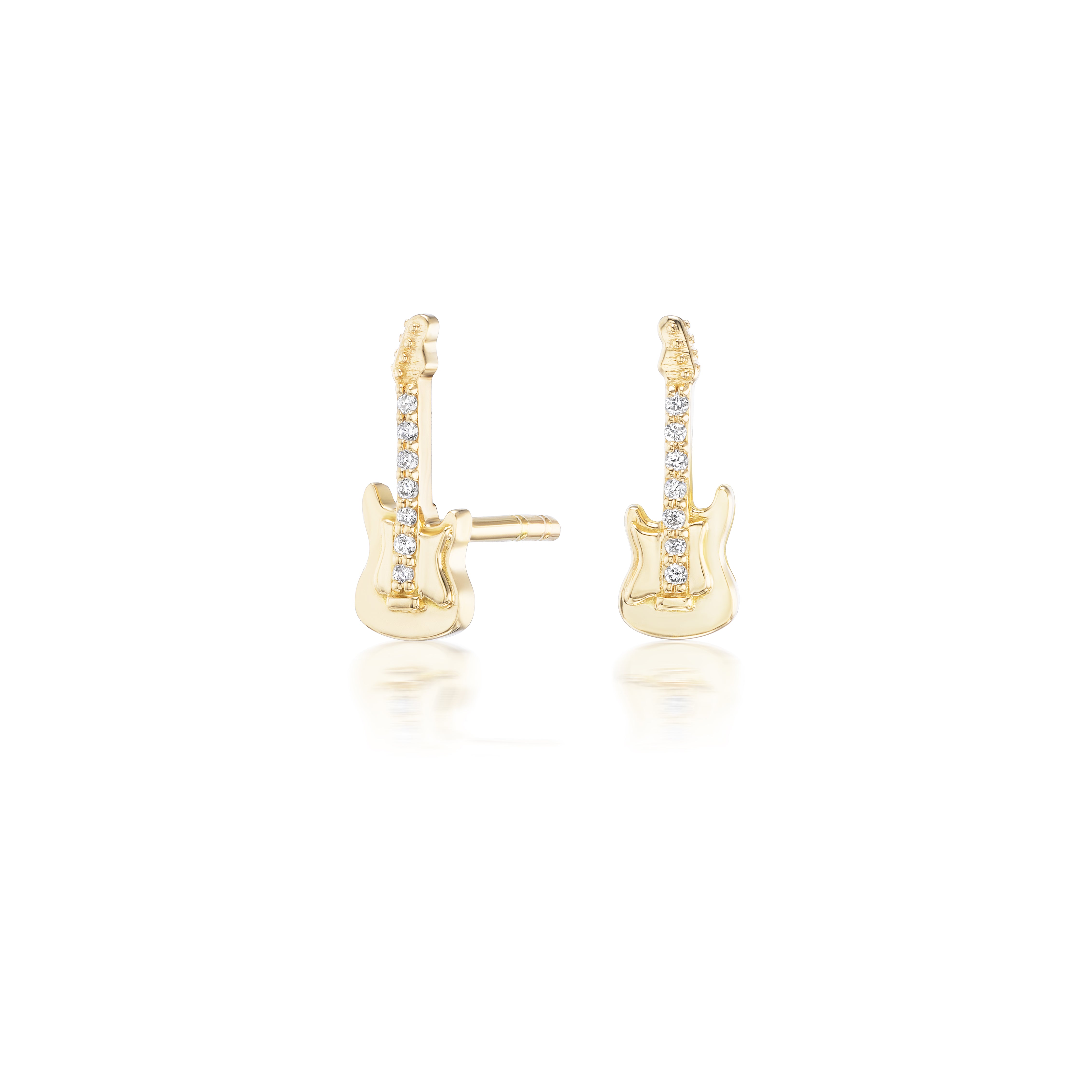 18k yellow gold diamond guitar stud earrings by Sorellina Tiny Gods 