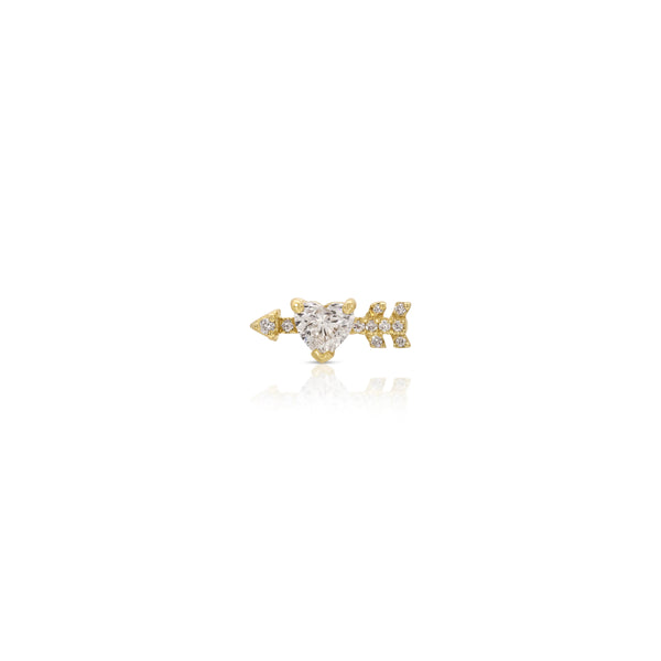 18k yellow gold diamond heart cupid's arrow cartilage ear stud earring by Anita Ko Tiny Gods