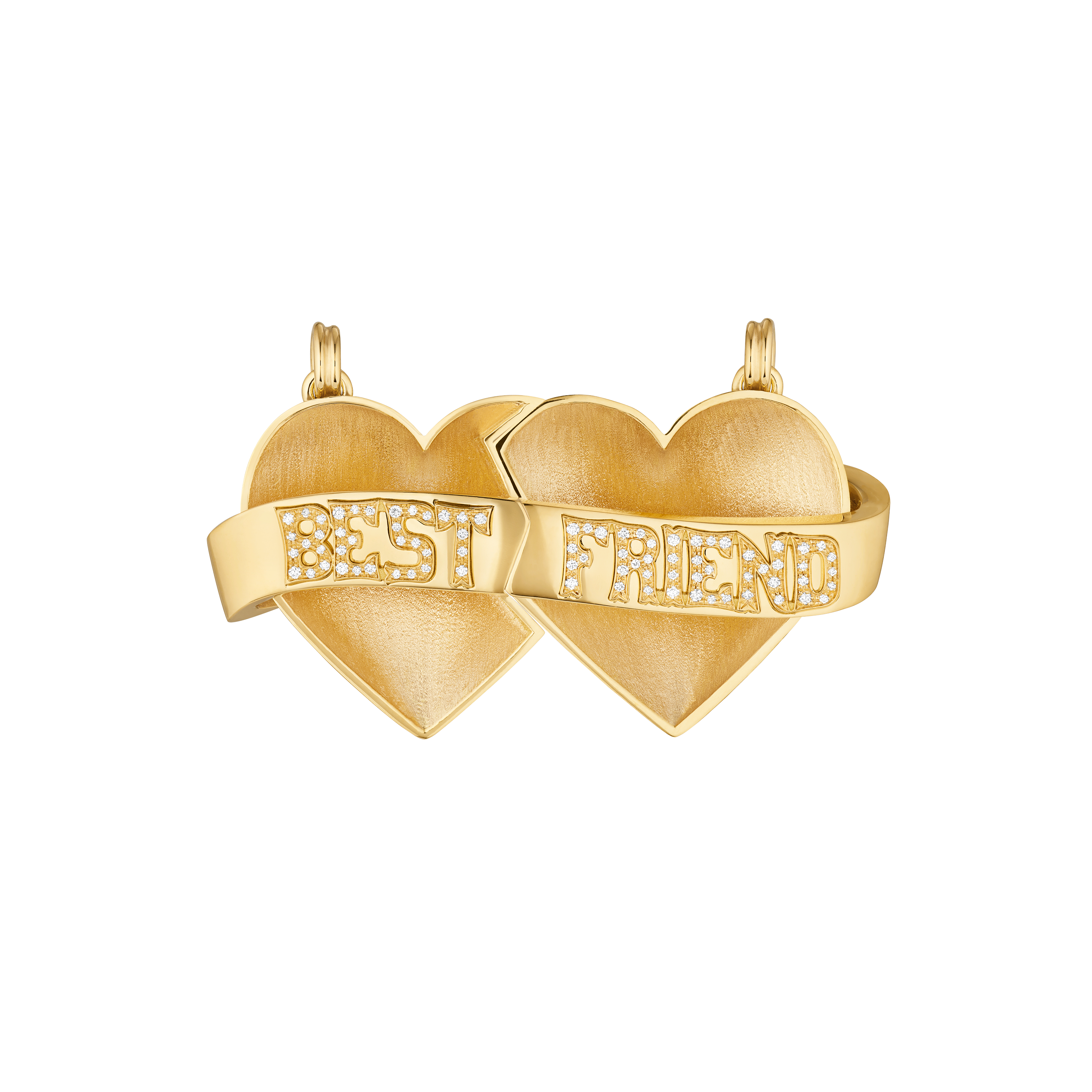 18k yellow gold diamond best friend heart friendship pendant charm necklaces by Marie Lichtenberg Tiny Gods