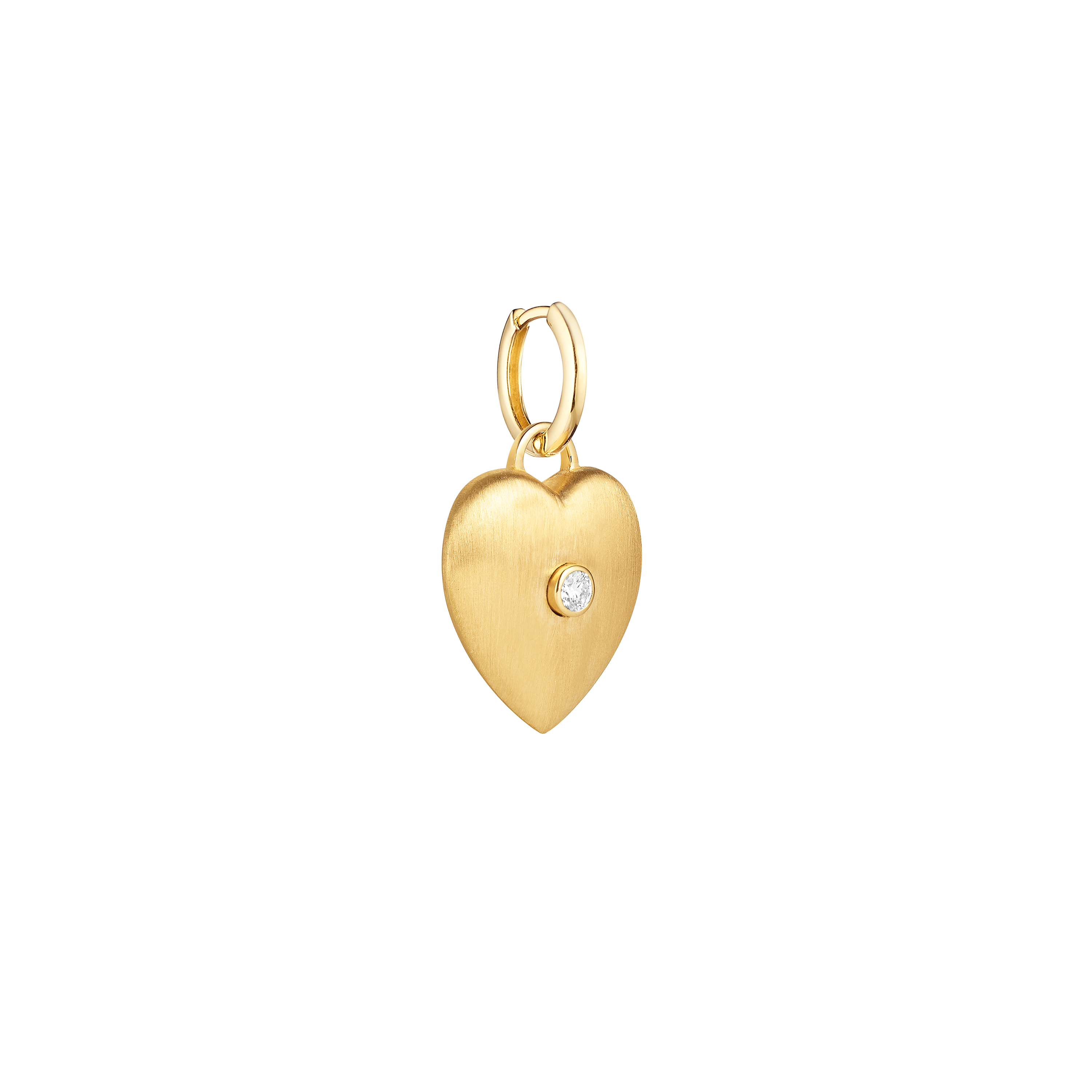 18k yellow gold diamond domed heart pendant charm earring by Marie Lichtenberg Tiny Gods 