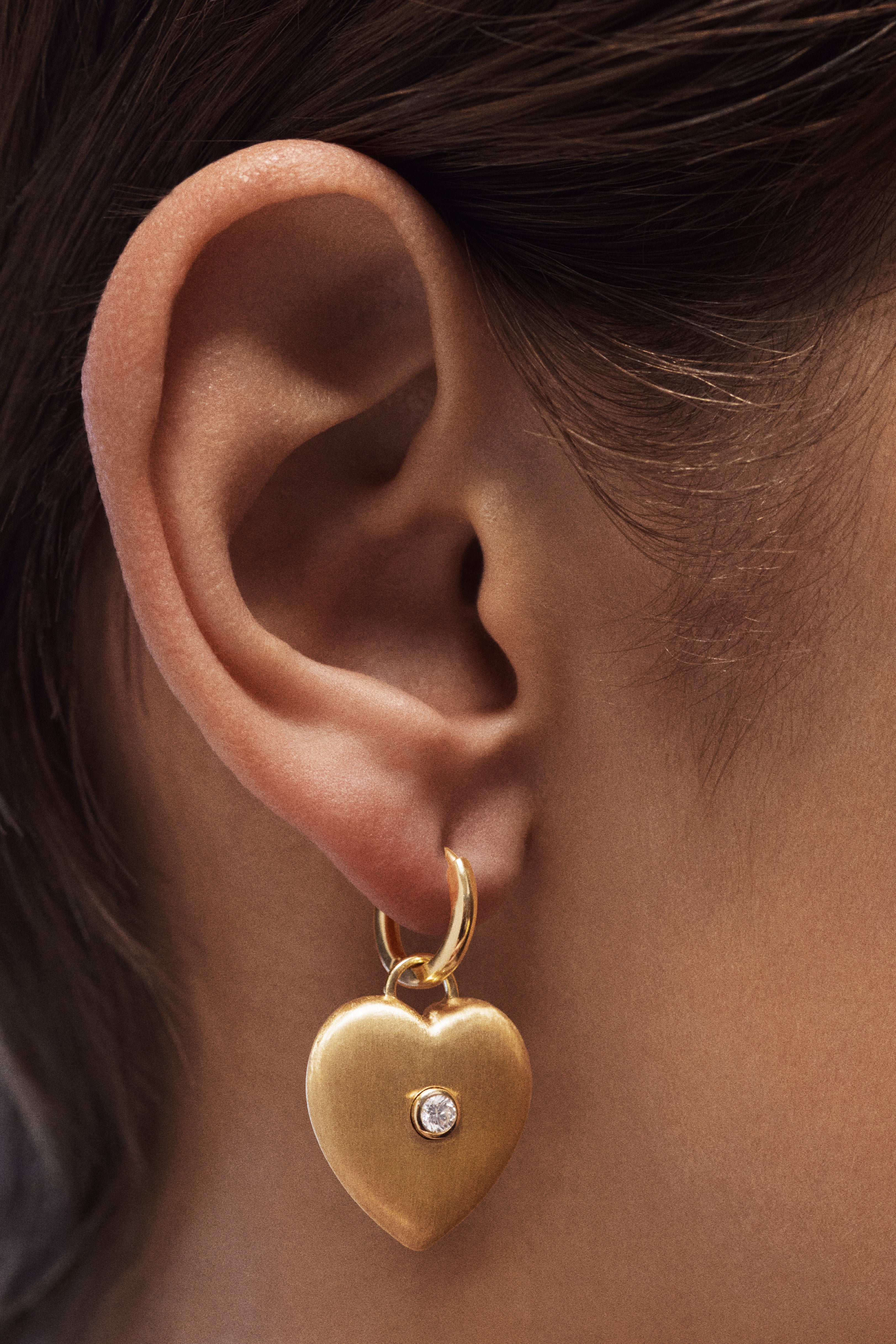 18k yellow gold diamond domed heart pendant charm earring by Marie Lichtenberg Tiny Gods 