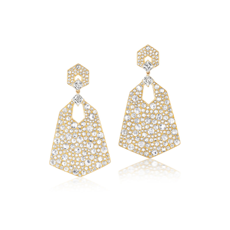 18k yellow gold rose and carre cut diamond heritage hexagon statement earrings Tiny Gods