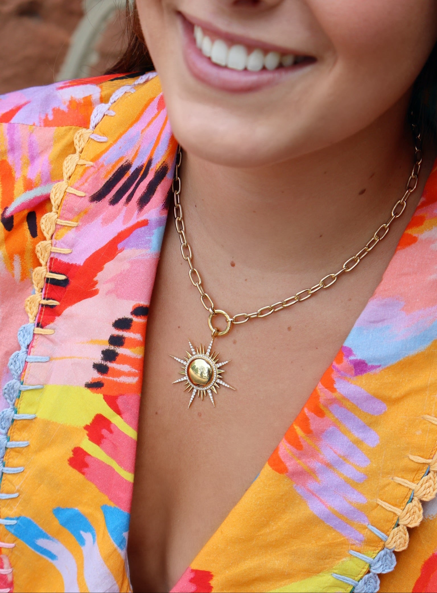 18k yellow gold diamond il sole sun pendant by Sorellina Tiny Gods 