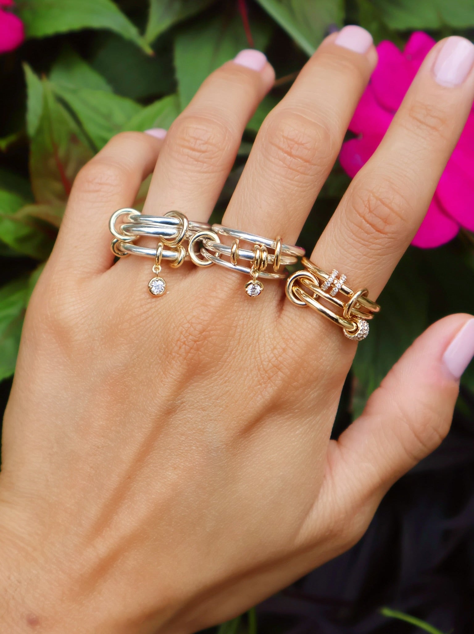 18k yellow gold diamond jovie YG 3 band linked ring by Spinelli Kilcollin Tiny Gods 