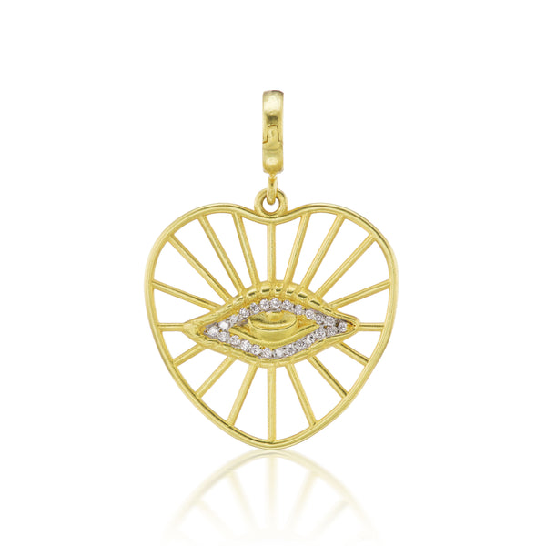 18k yellow gold diamond evil eye large heart radial pendant by Christina Alexiou Tiny Gods 