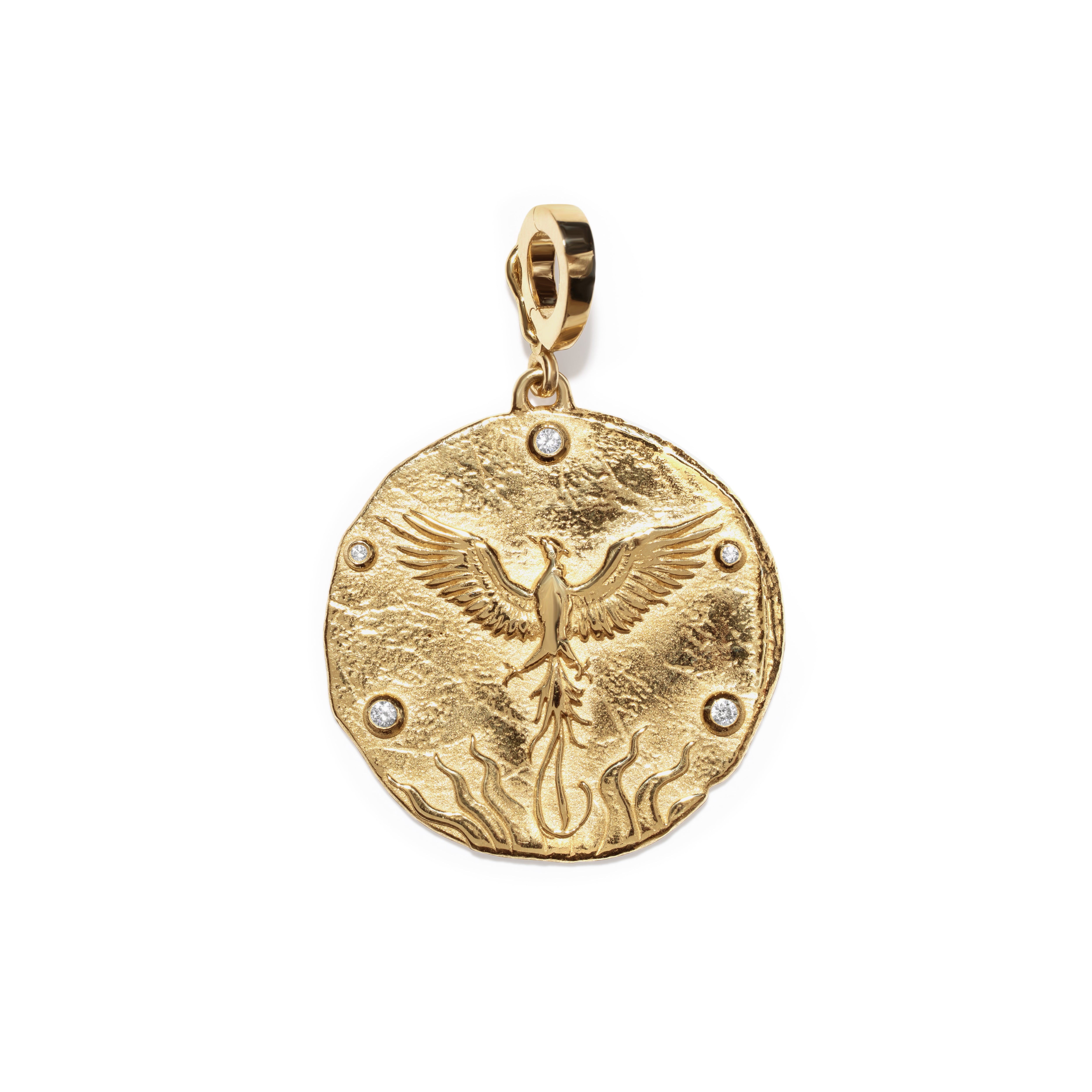 18k yellow gold diamond revival rising Phoenix pendant charm by Azlee Tiny Gods 