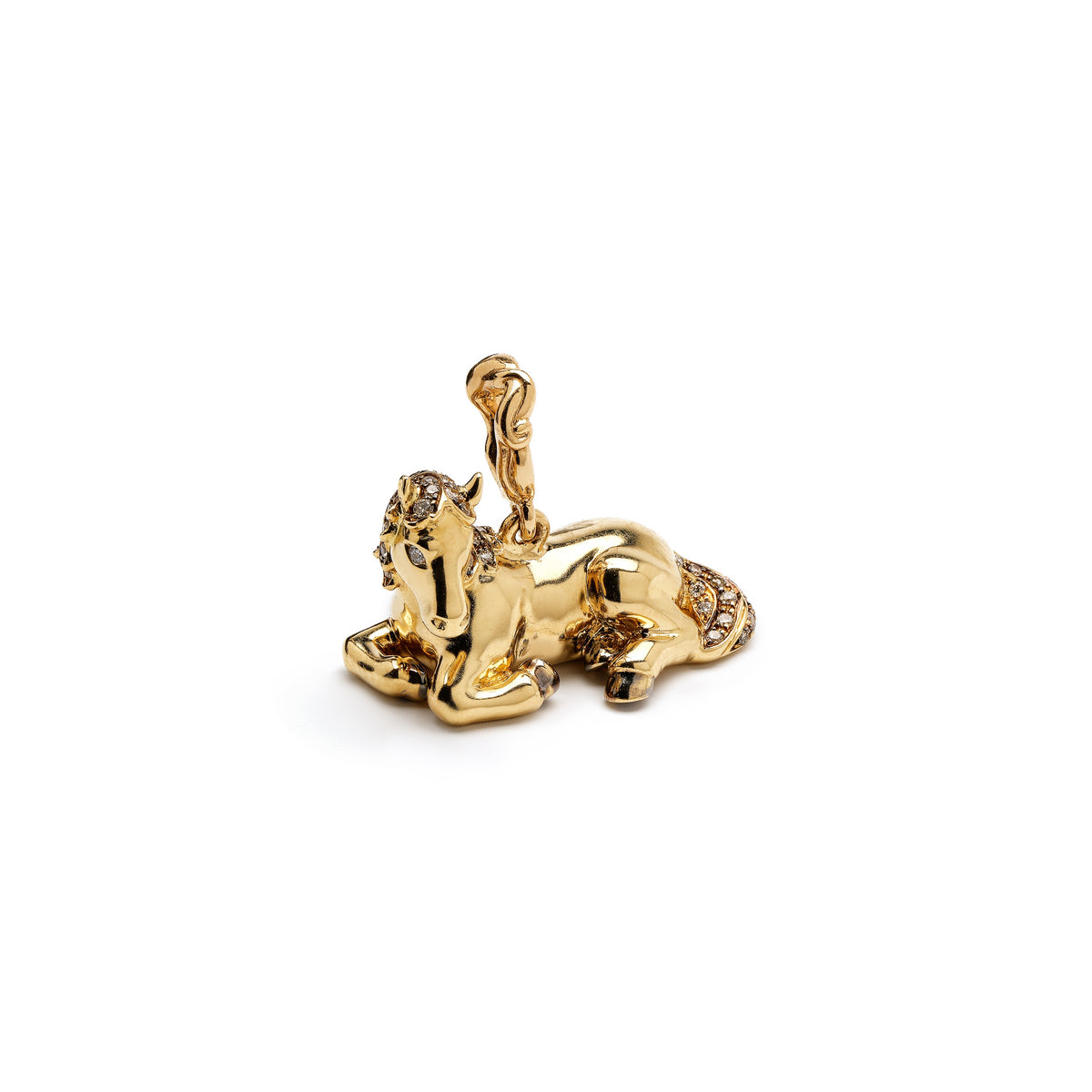 18k yellow gold diamond laying horse pendant bestiary by Bibi van der Velden Tiny Gods