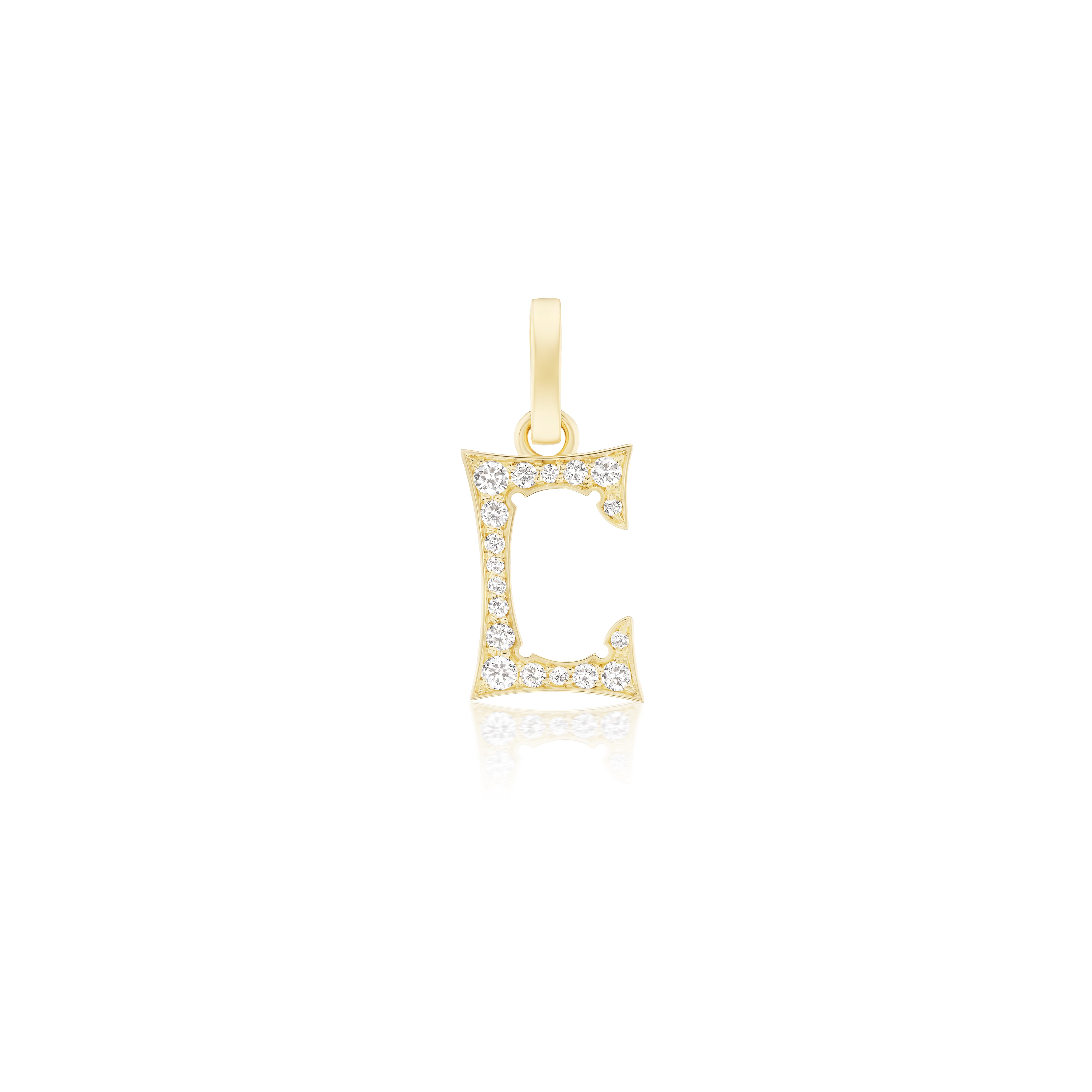 18k yellow gold diamond letter "C" pendant charm by Marie Lichtenberg Tiny Gods