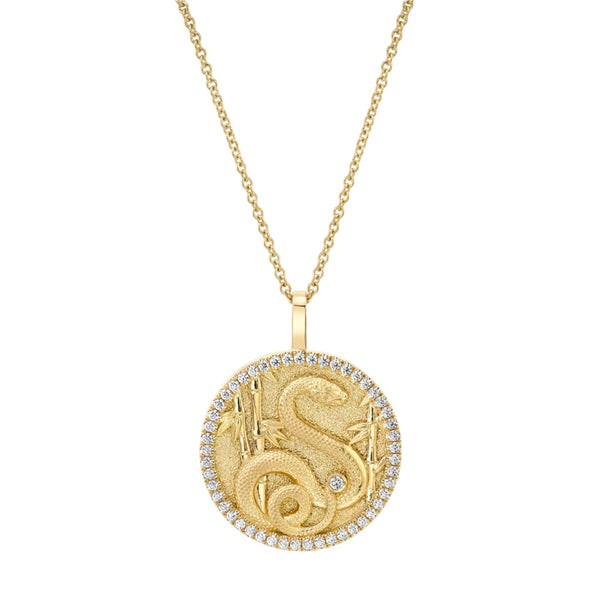 18k yellow gold diamond lucky snake talisman pendant coin by Anita Ko Tiny Gods