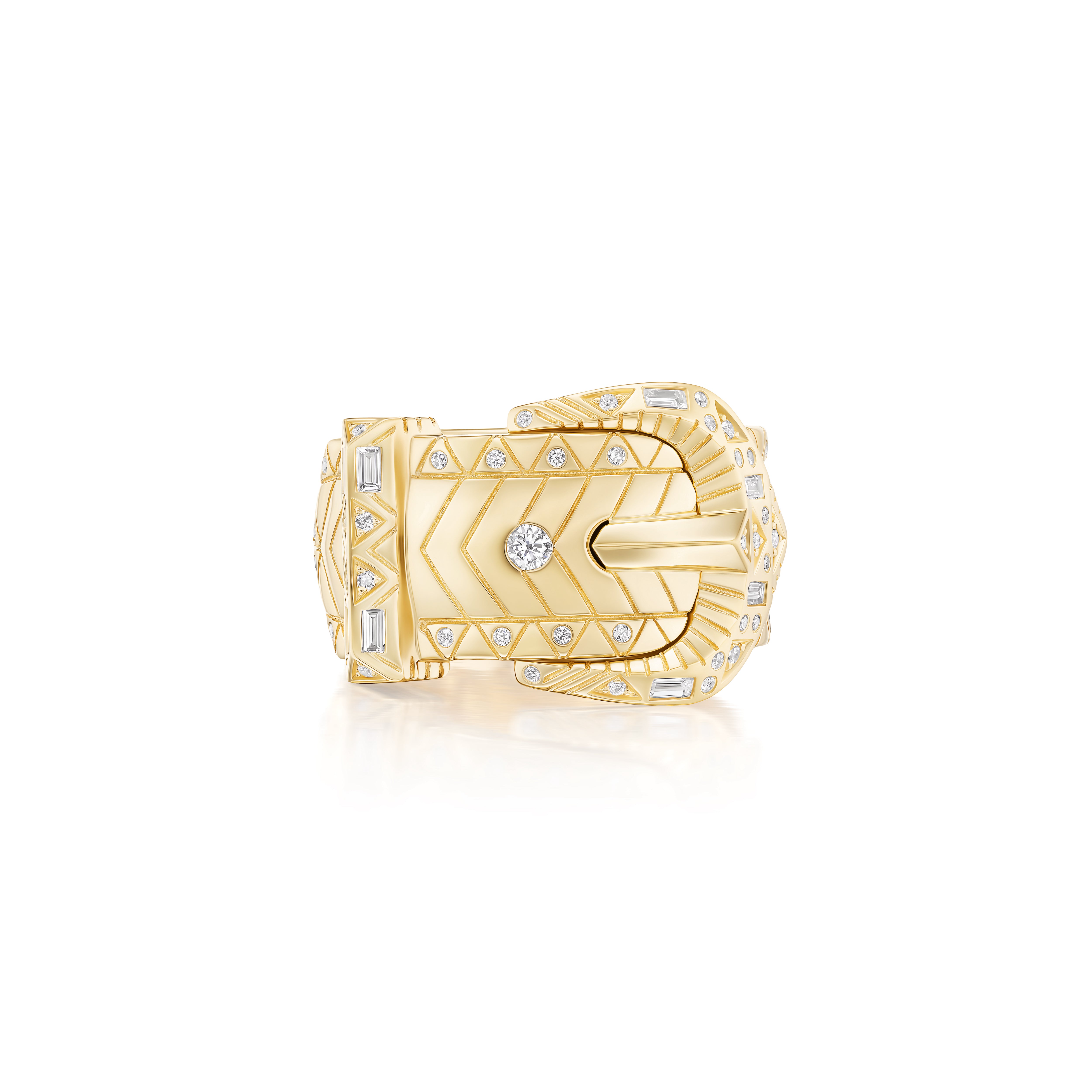 18k yellow gold diamond major buckle ring by Harwell Godfrey Tiny Gods 