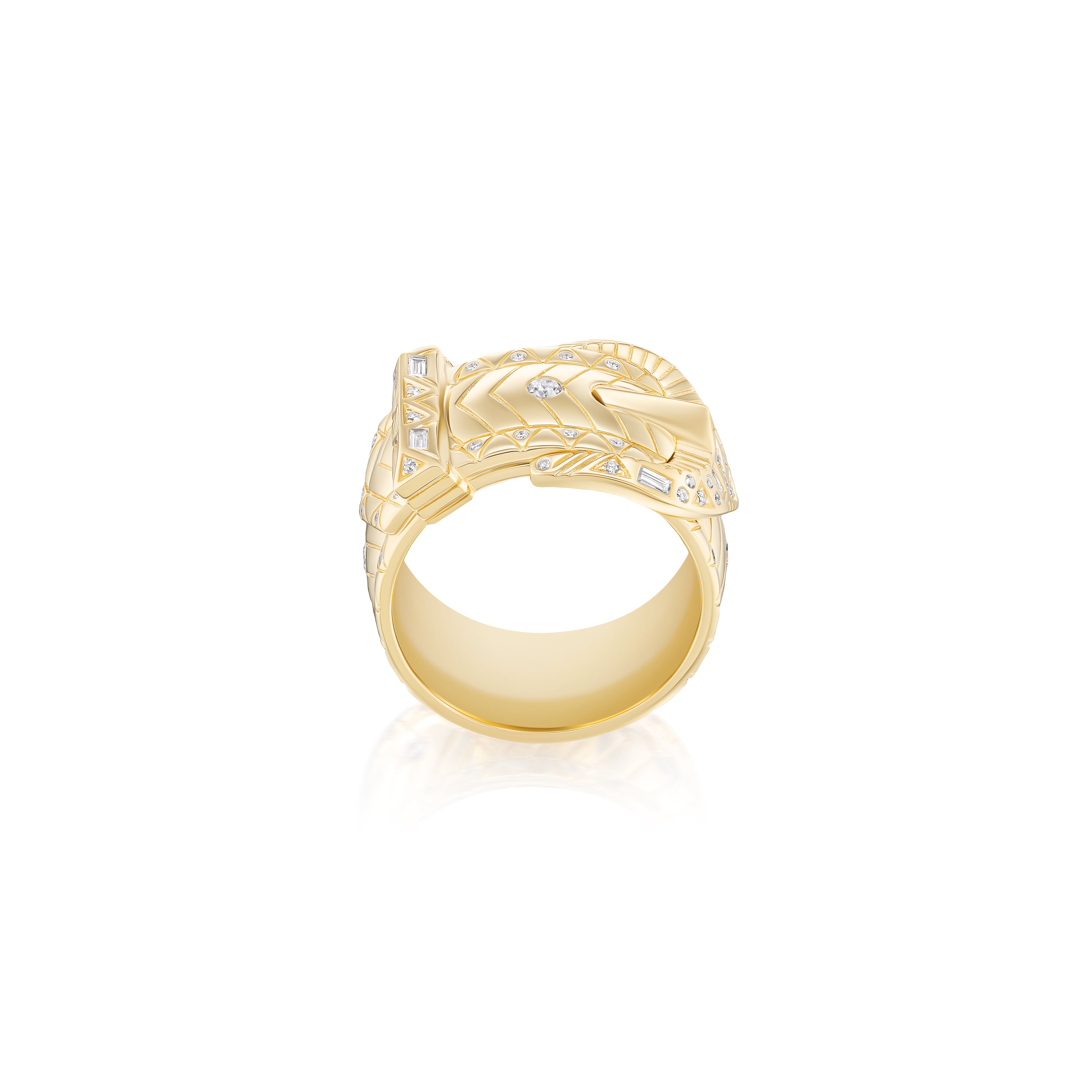 18k yellow gold diamond major buckle ring by Harwell Godfrey Tiny Gods 