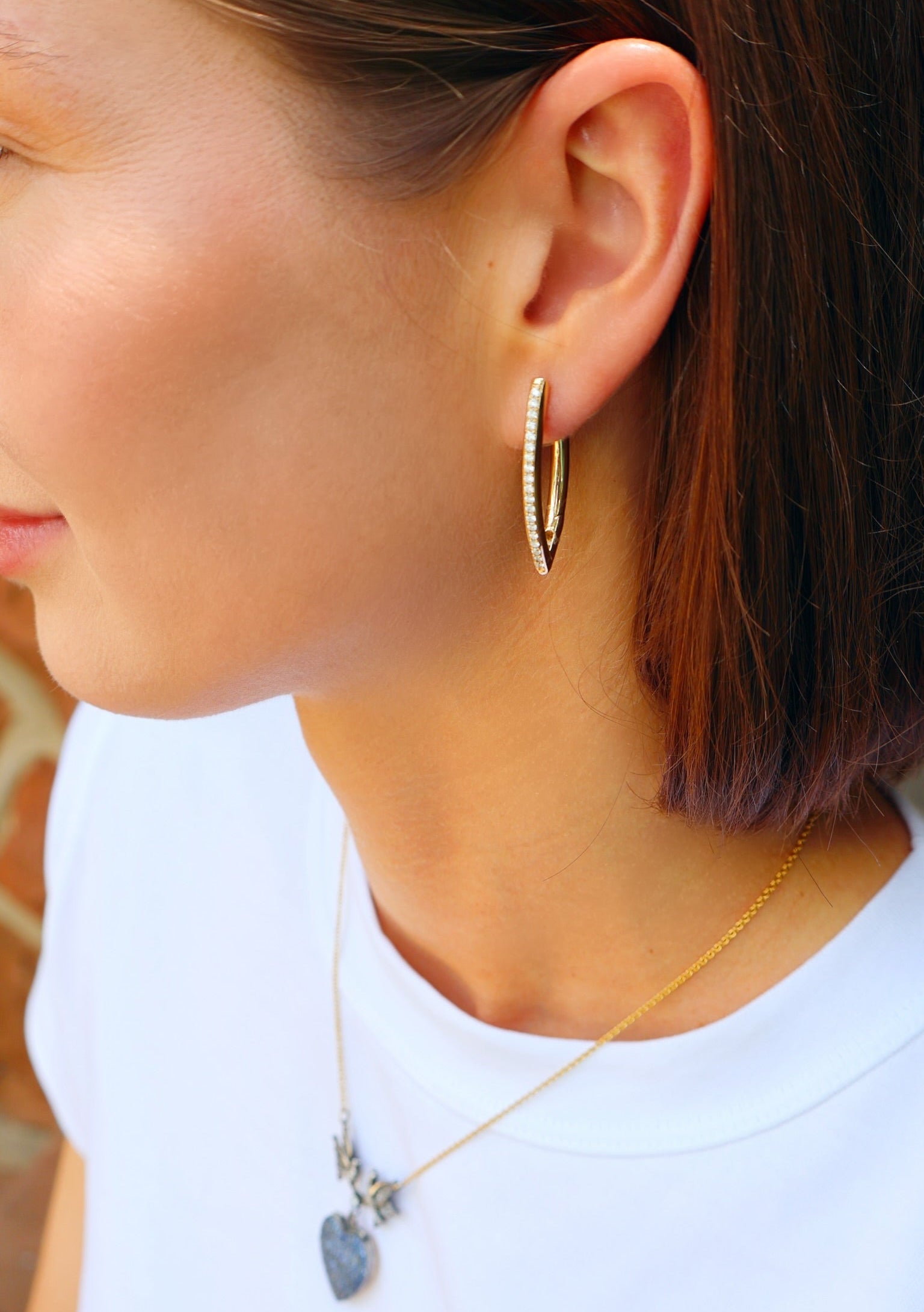 yellow gold diamond marquise hoop earrings tiny gods 