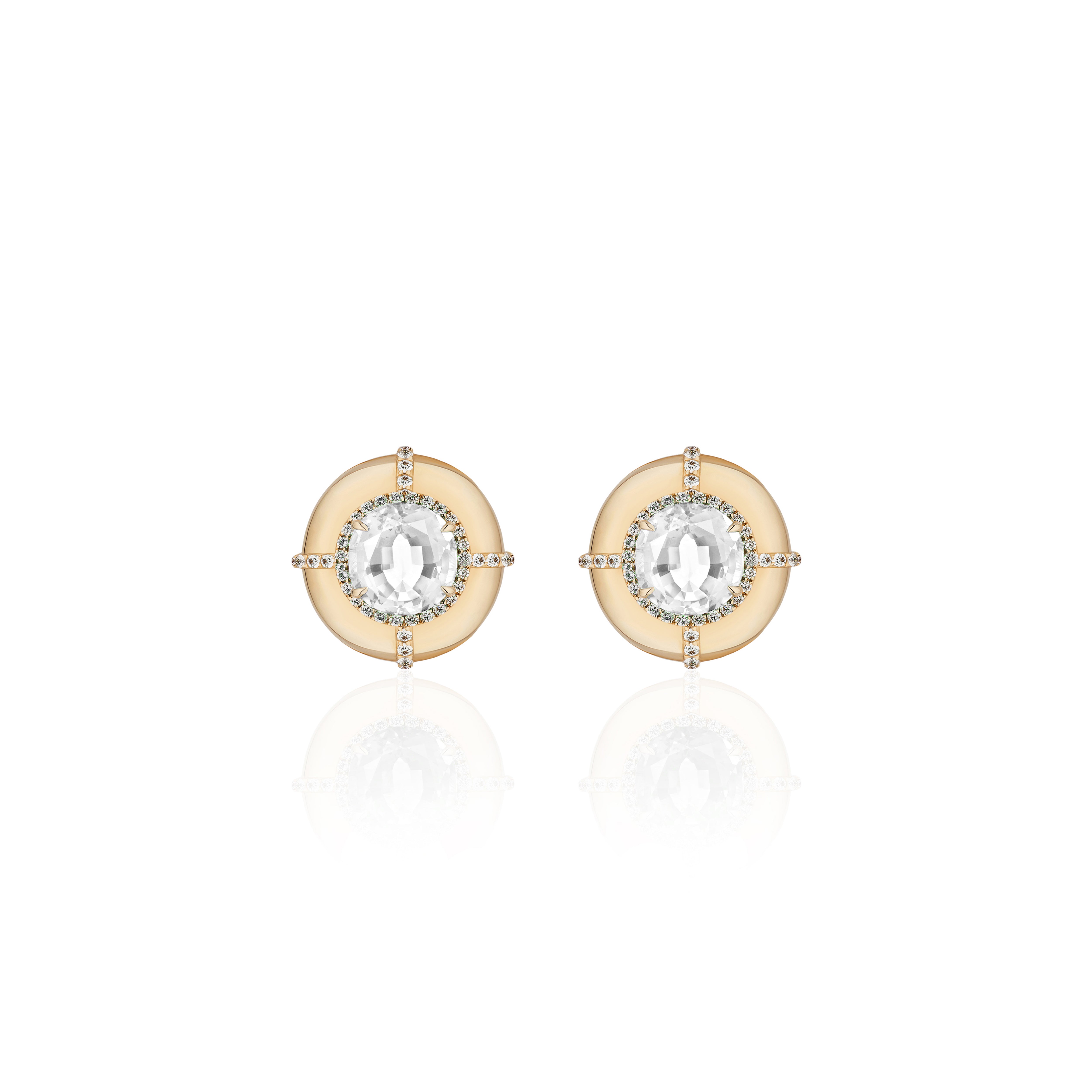 yellow gold diamond medallion stud earrings goshwara tiny gods