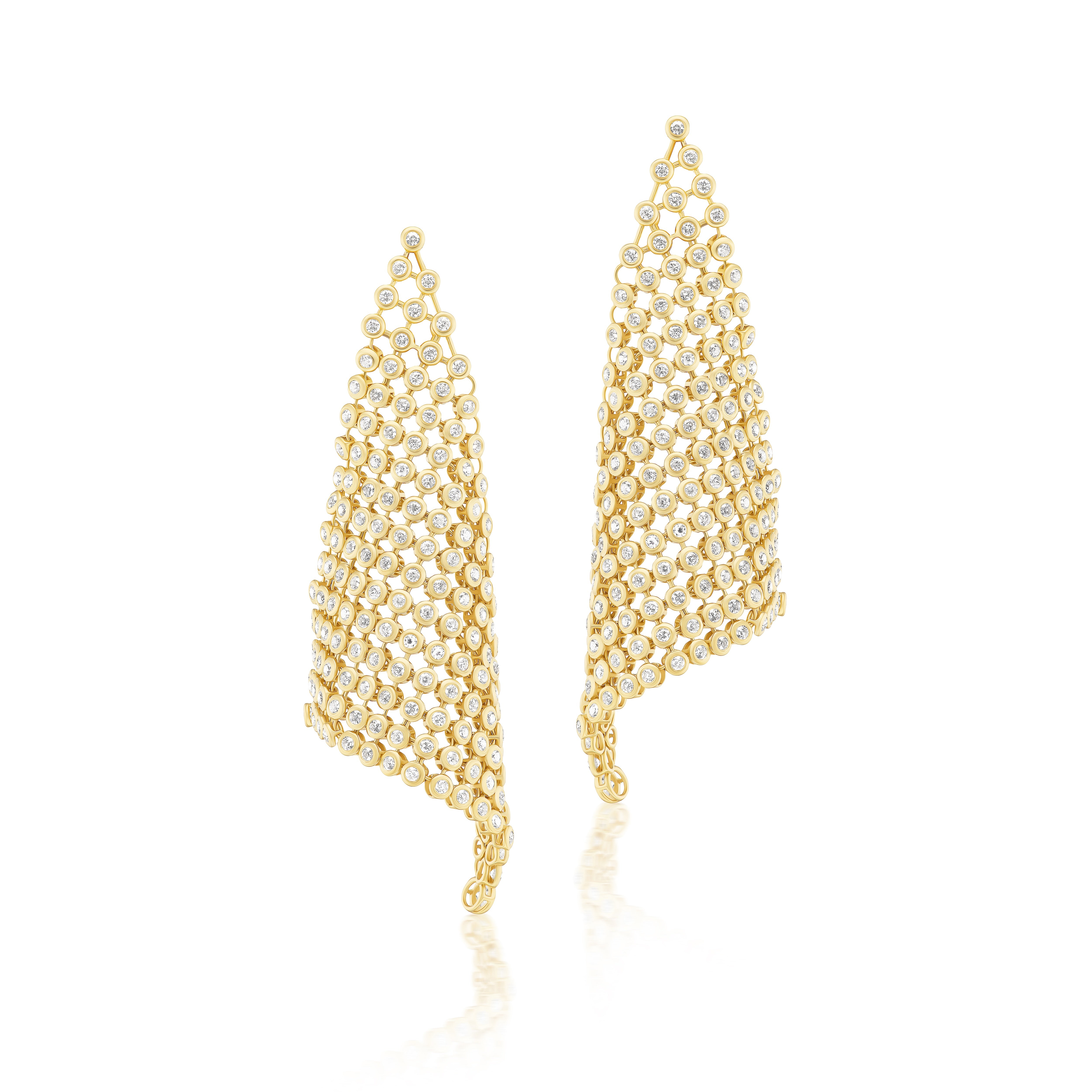 14k yellow gold diamond mesh scarf statement earrings by Tiny Gods
