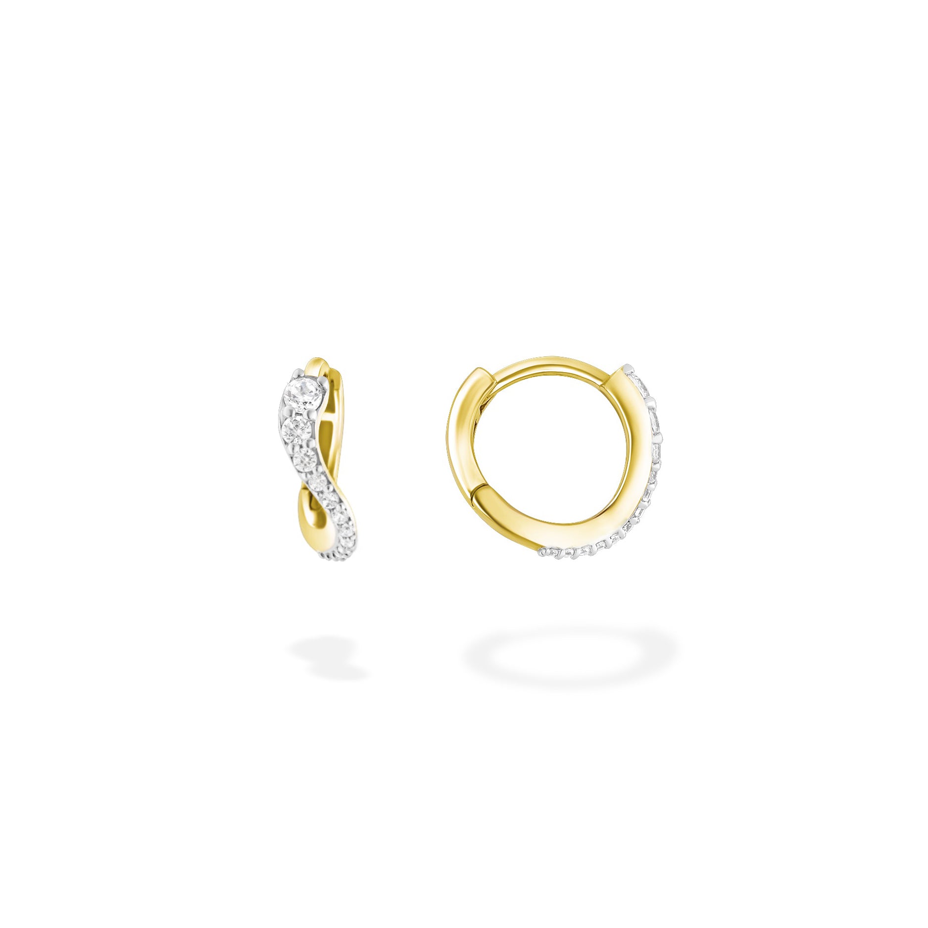18k yellow gold diamond mini caustic light hoop earrings by Marie Mas Tiny Gods