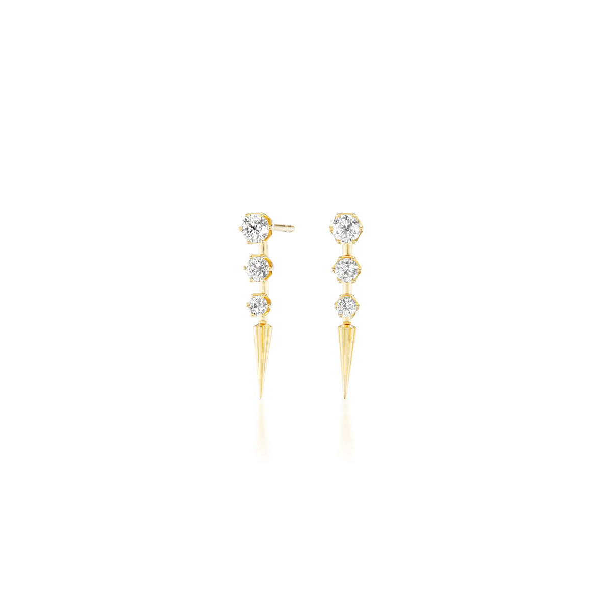 18k yellow gold diamond mini quill drop earrings by Sorellina Tiny Gods