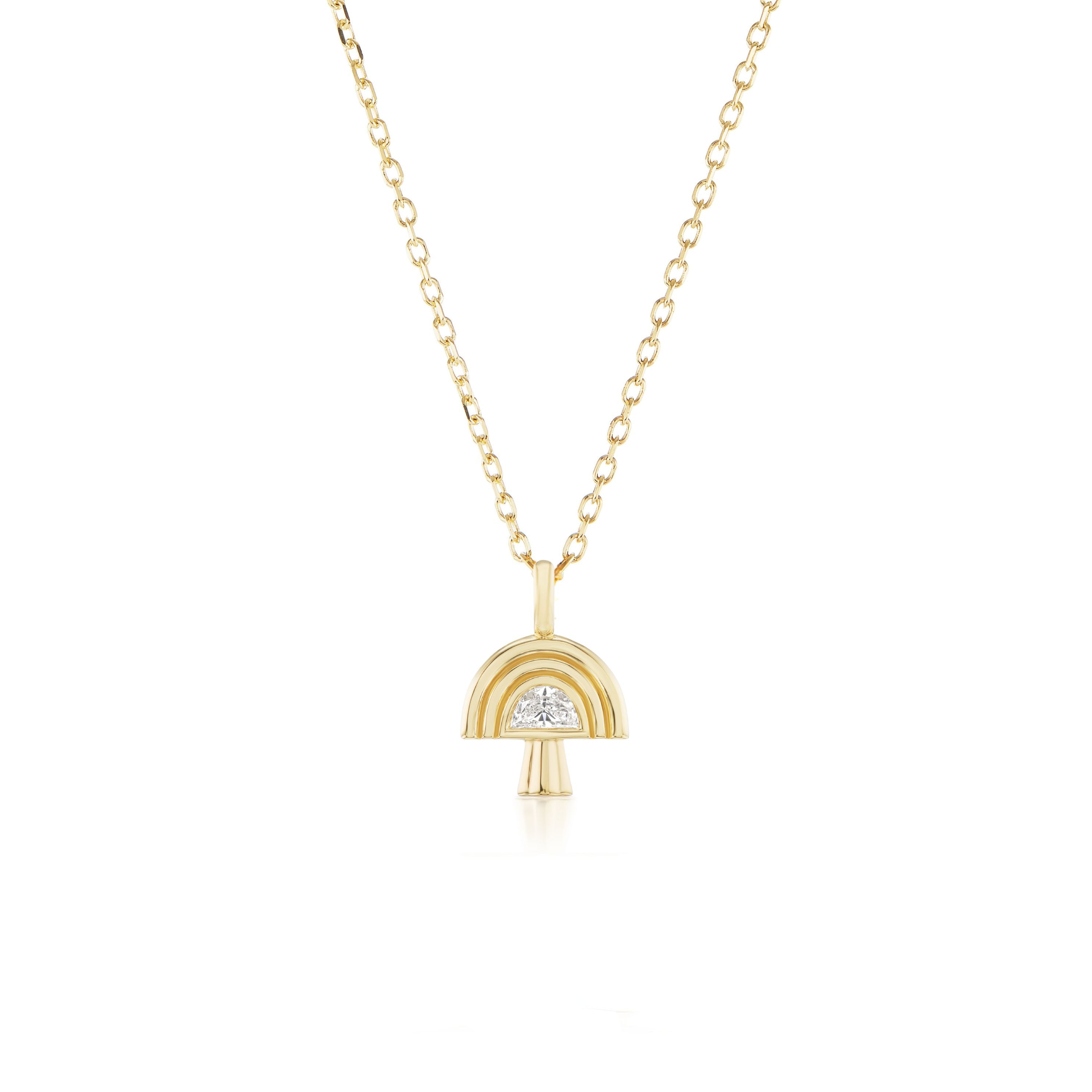 18k yellow gold half moon diamond mushroom pendant necklace by Sorellina Tiny Gods