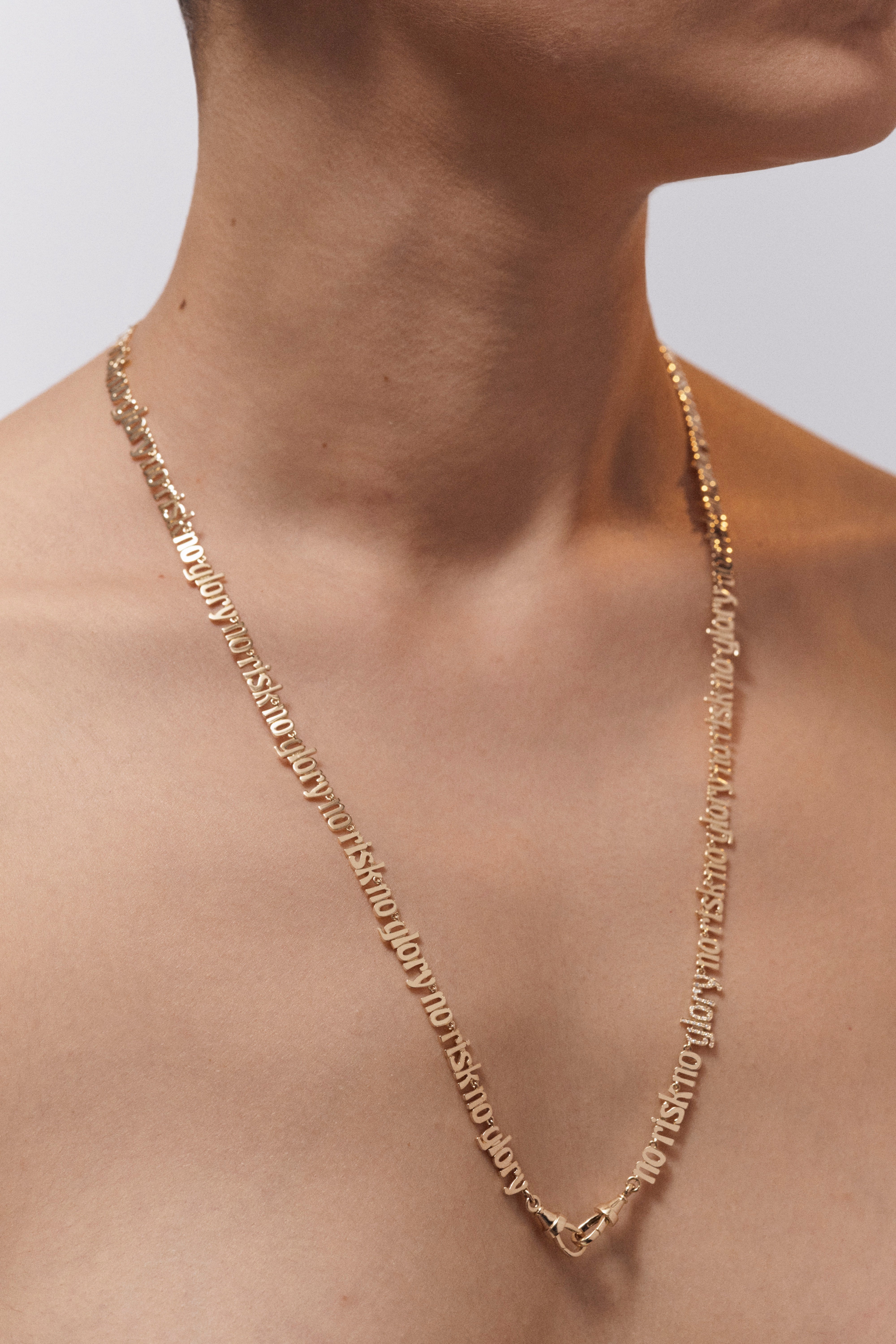 18k yellow gold diamond no risk no glory chain link necklace by Marie Lichtenberg Tiny Gods
