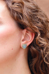 18k yellow gold opal heart and diamond earring studs by Sylva & Cie Tiny Gods