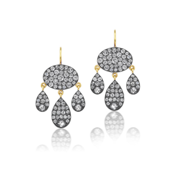 18k yellow gold Grey Diamond Baby Dangle Earrings with rosecut diamonds chandelier style by Sylva and Cie at Tiny Gods