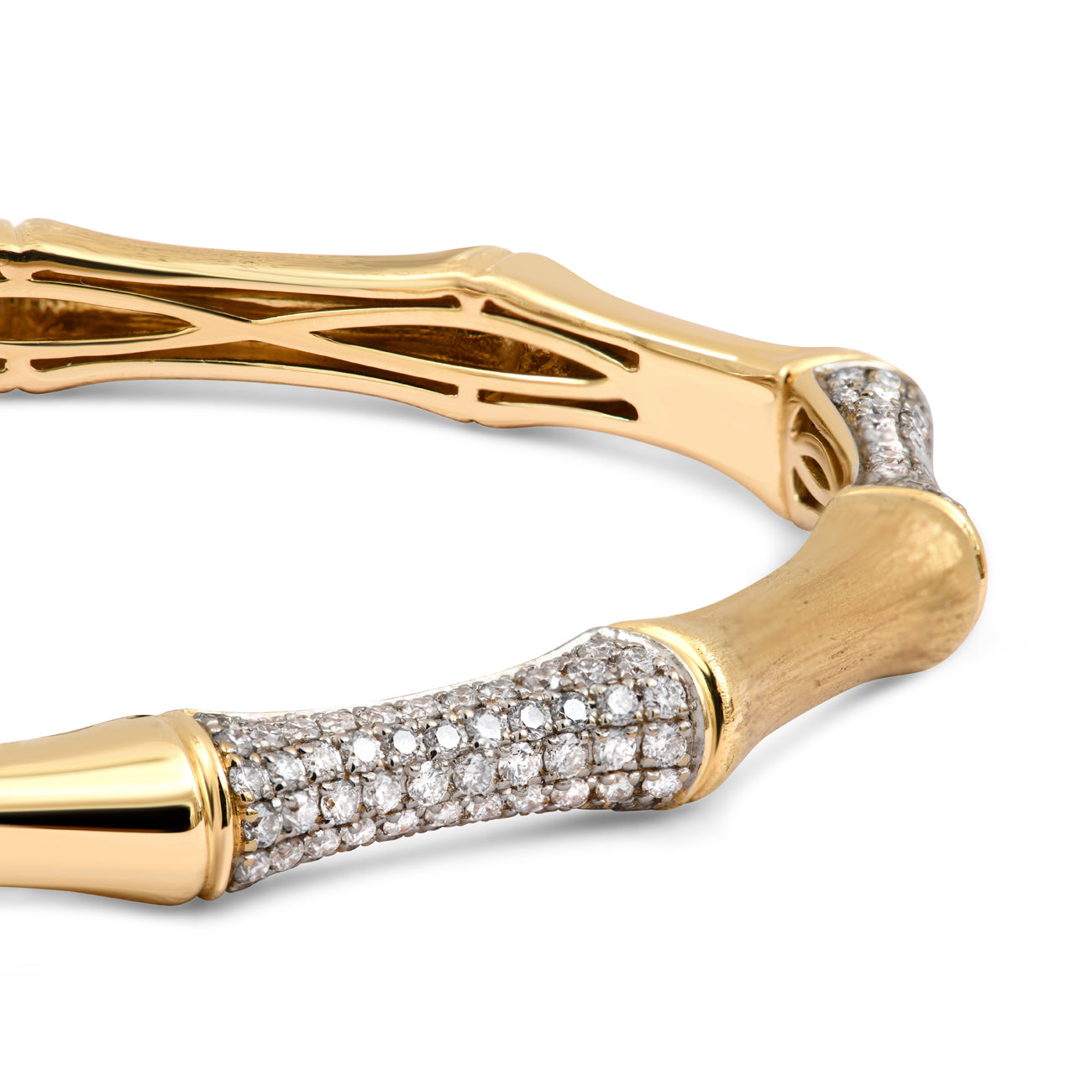 14k yellow gold satin polished finish with diamond pave bamboo bracelet by RainbowK Tiny Gods 