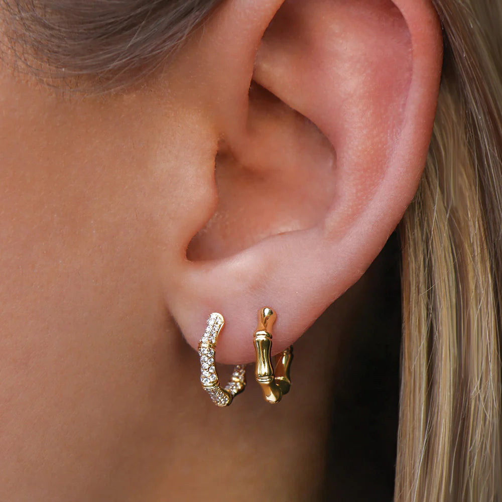 yellow gold diamond pave bamboo hoop earrings anita ko tiny gods 