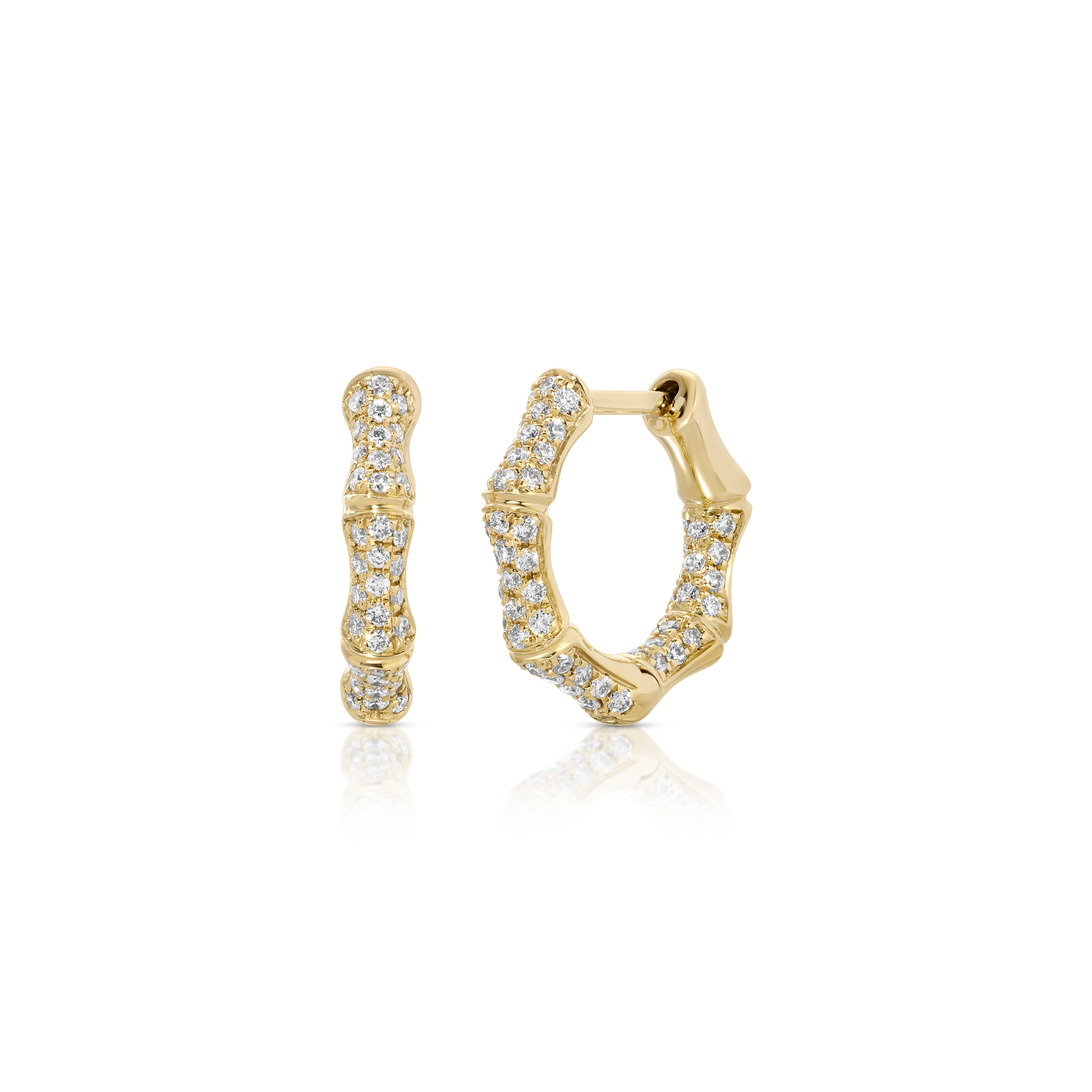 yellow gold diamond pave bamboo hoop earrings anita ko tiny gods 