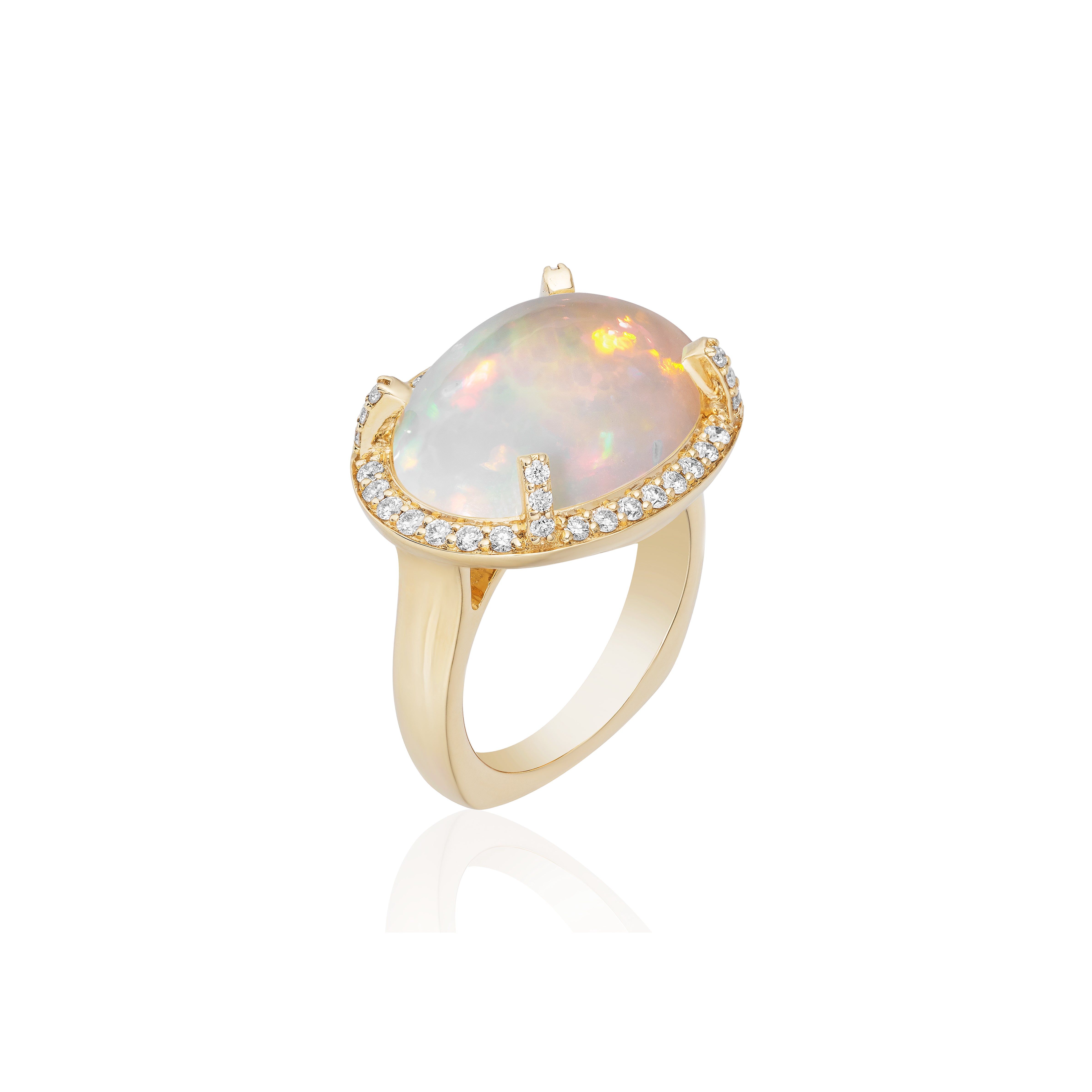 yellow gold diamond pave halo oval opal ring tiny gods goshwara