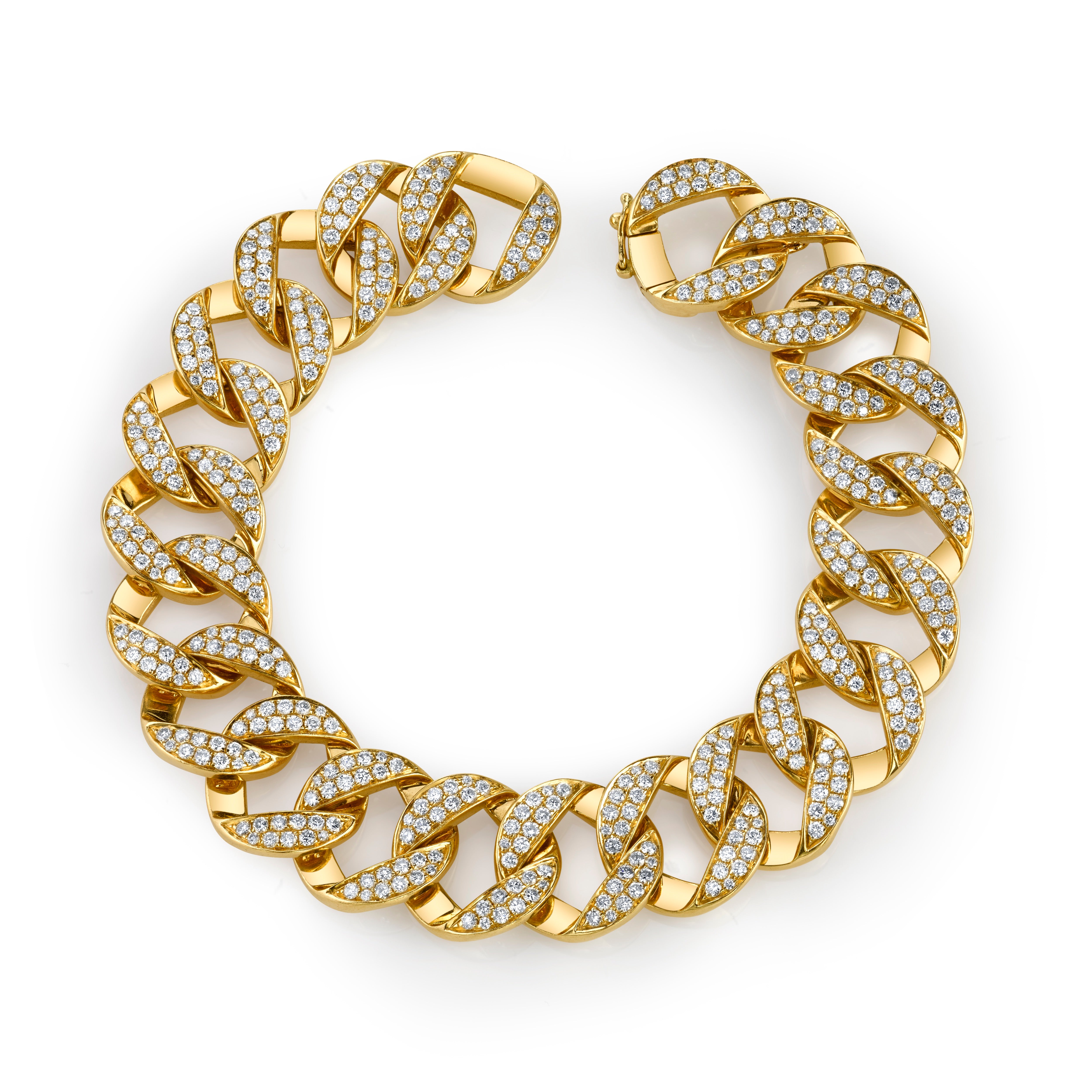 18k yellow gold diamond pave curb chain link Hemingway bracelet by Anita Ko Tiny Gods 
