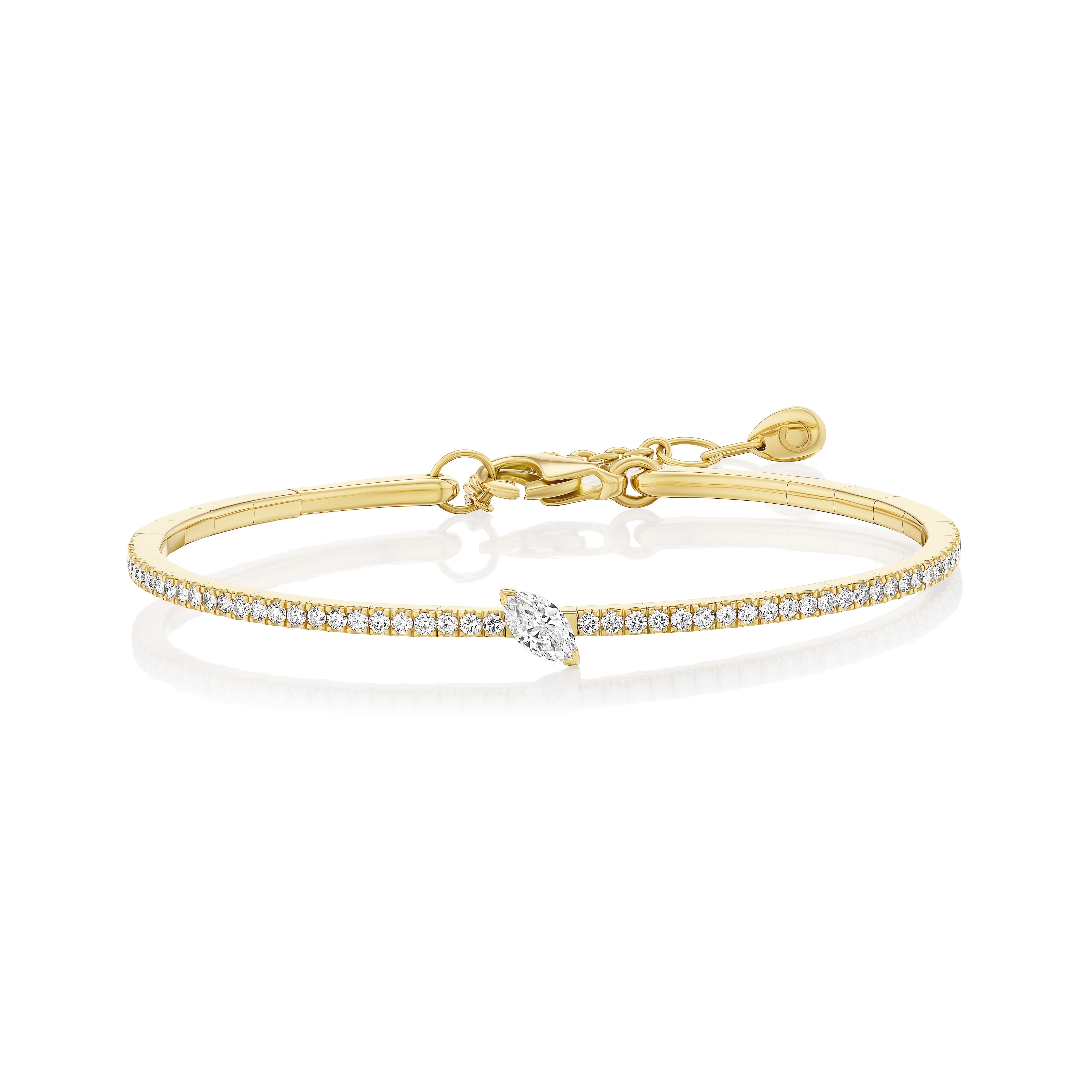 14k yellow gold diamond link slim flex bracelet with marquis diamond bangle Tiny Gods Crivelli 