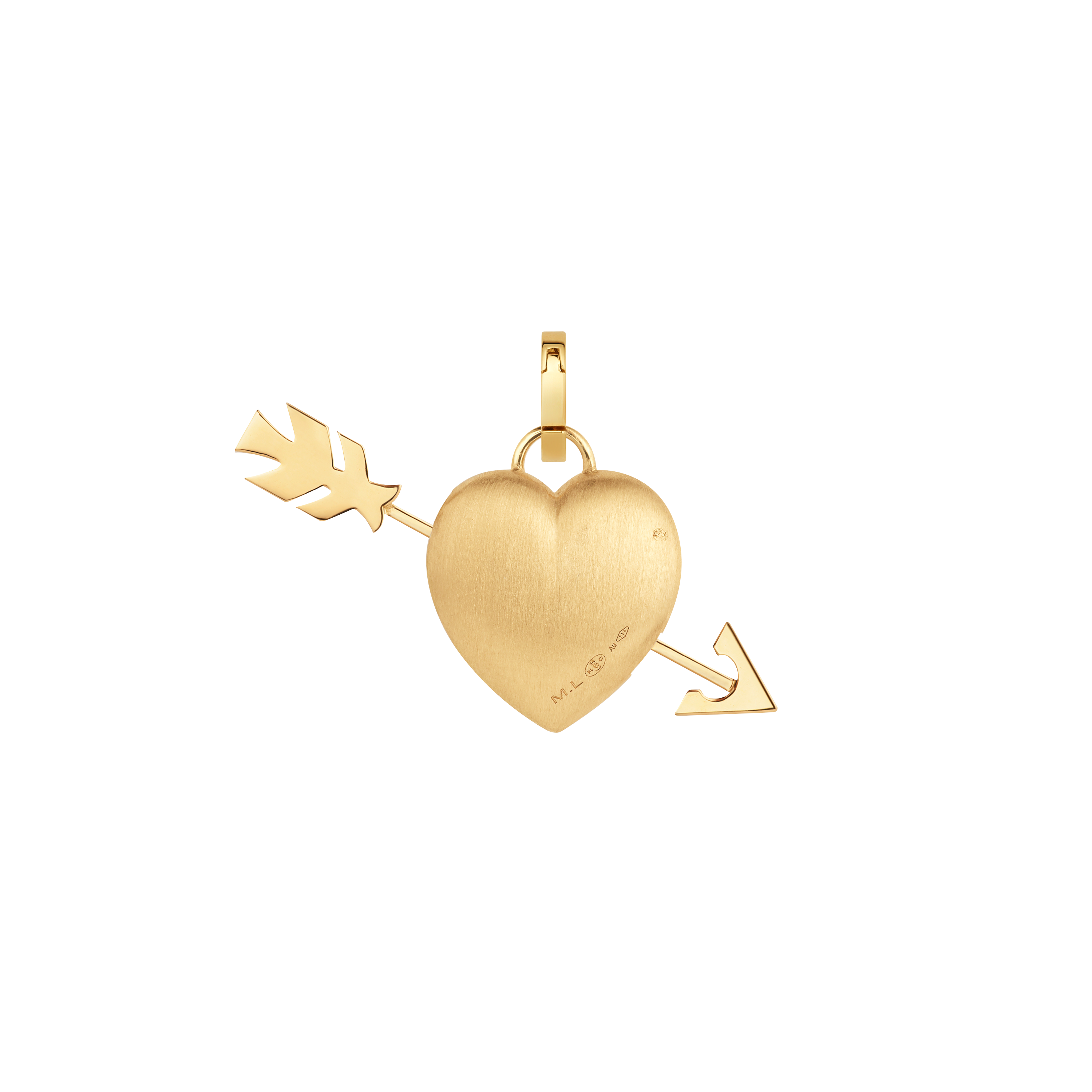 18k yellow gold diamond coeur perce pendant pierced heart arrow pendant charm earring by Marie Lichtenberg Tiny Gods 