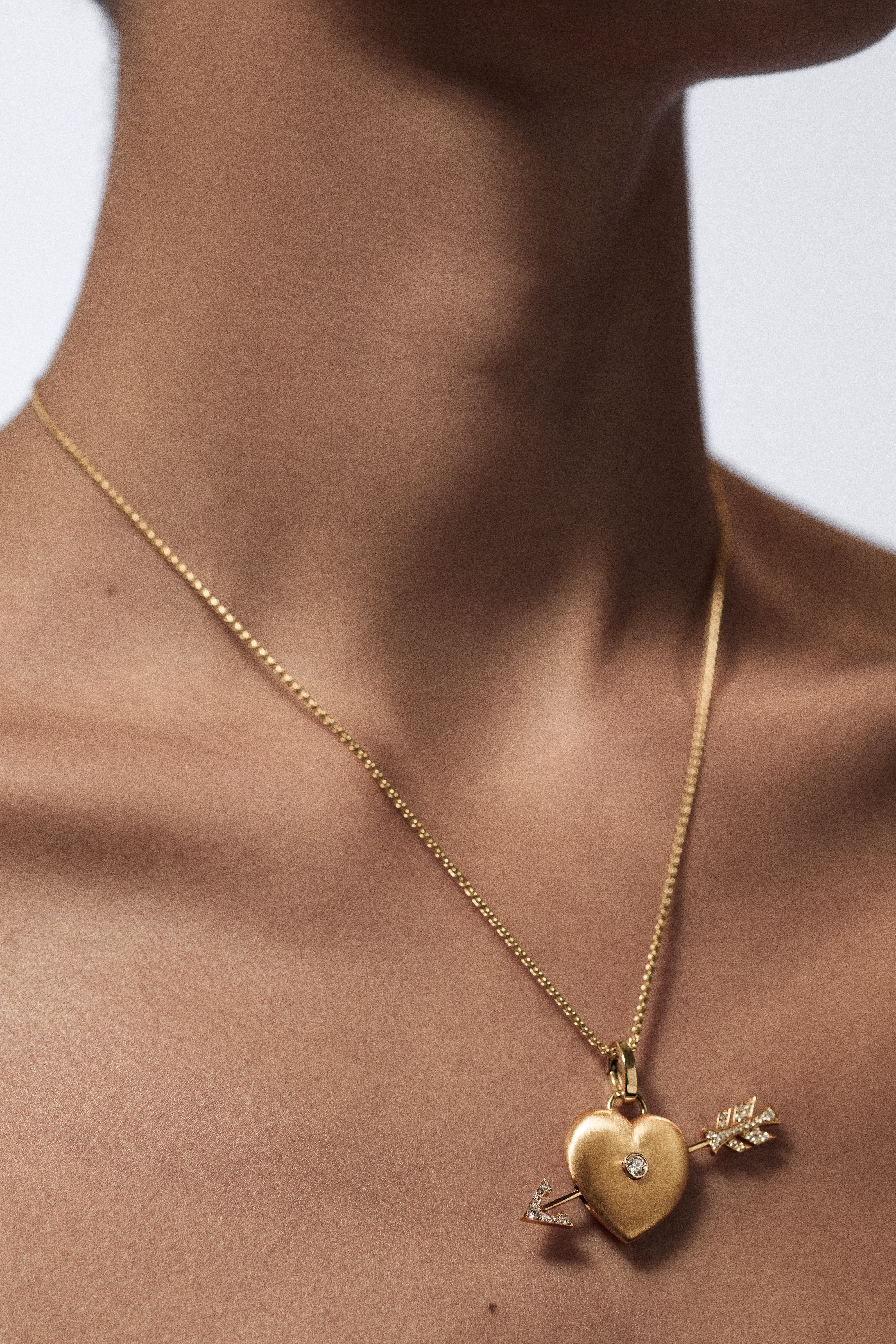 18k yellow gold diamond coeur perce pendant pierced heart arrow pendant charm earring by Marie Lichtenberg Tiny Gods 