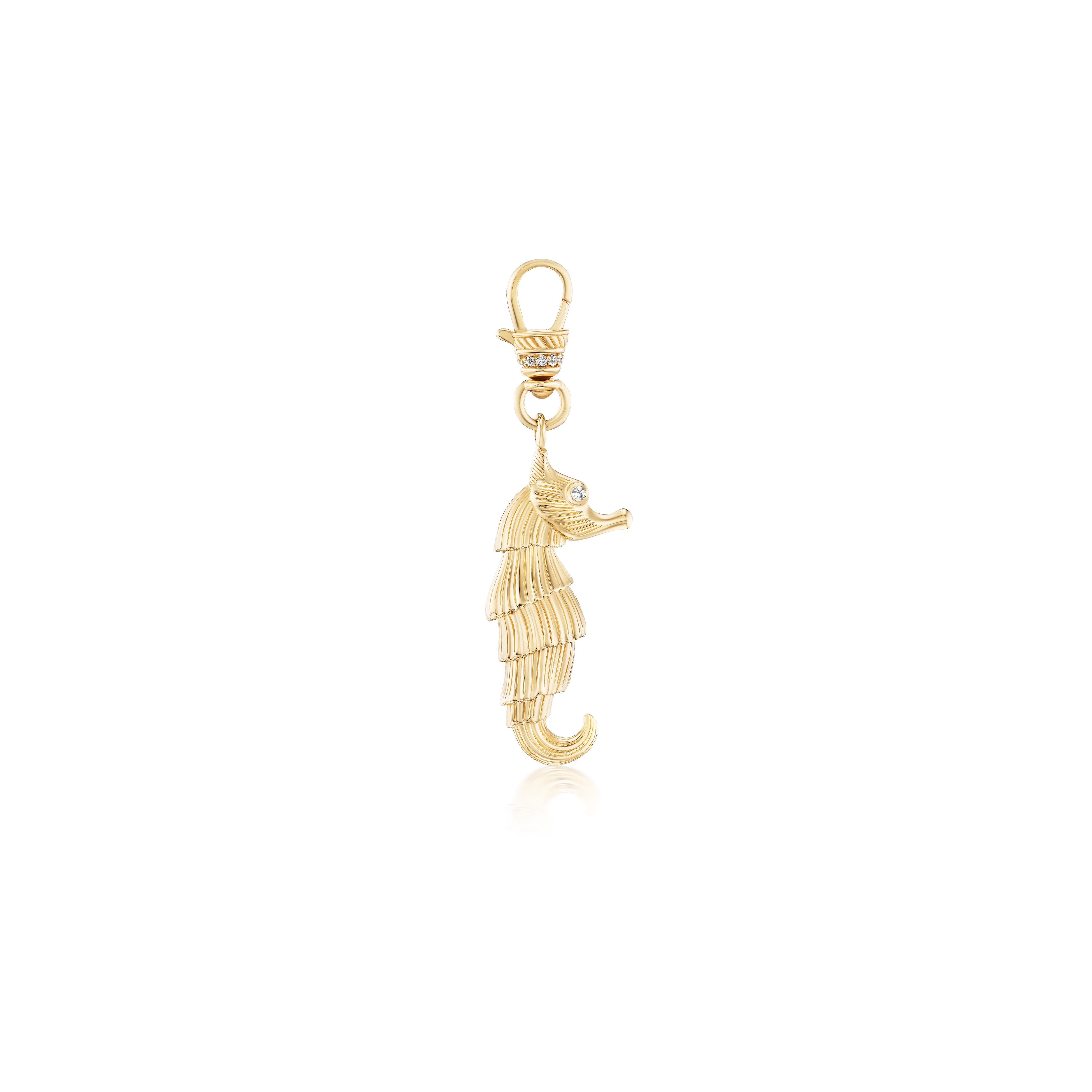 14k yellow gold and diamond pot belly seahorse pendant charm by Lucy Delius Tiny Gods 