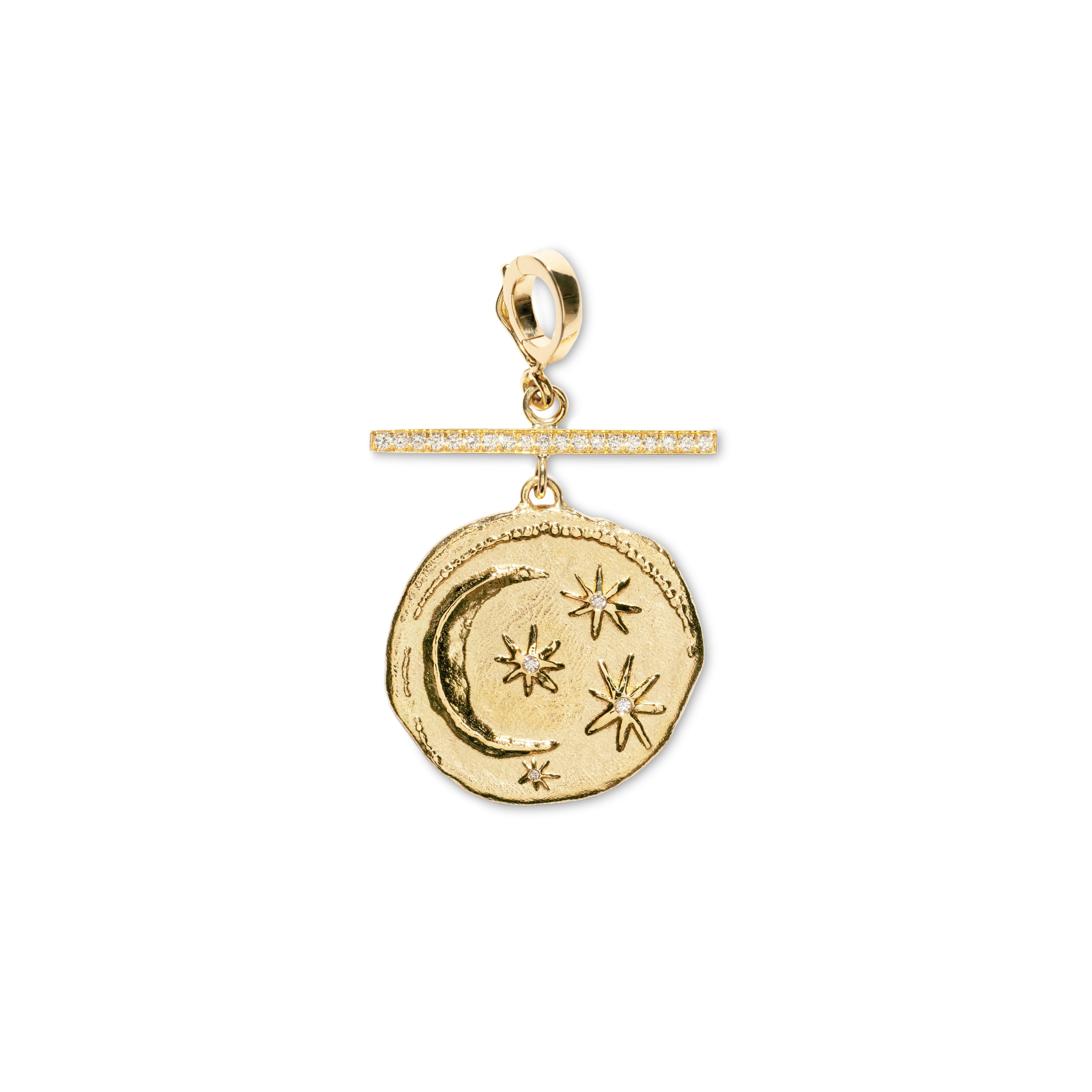 18k yellow gold small cosmic diamond coin charm pendant by Azlee Tiny Gods