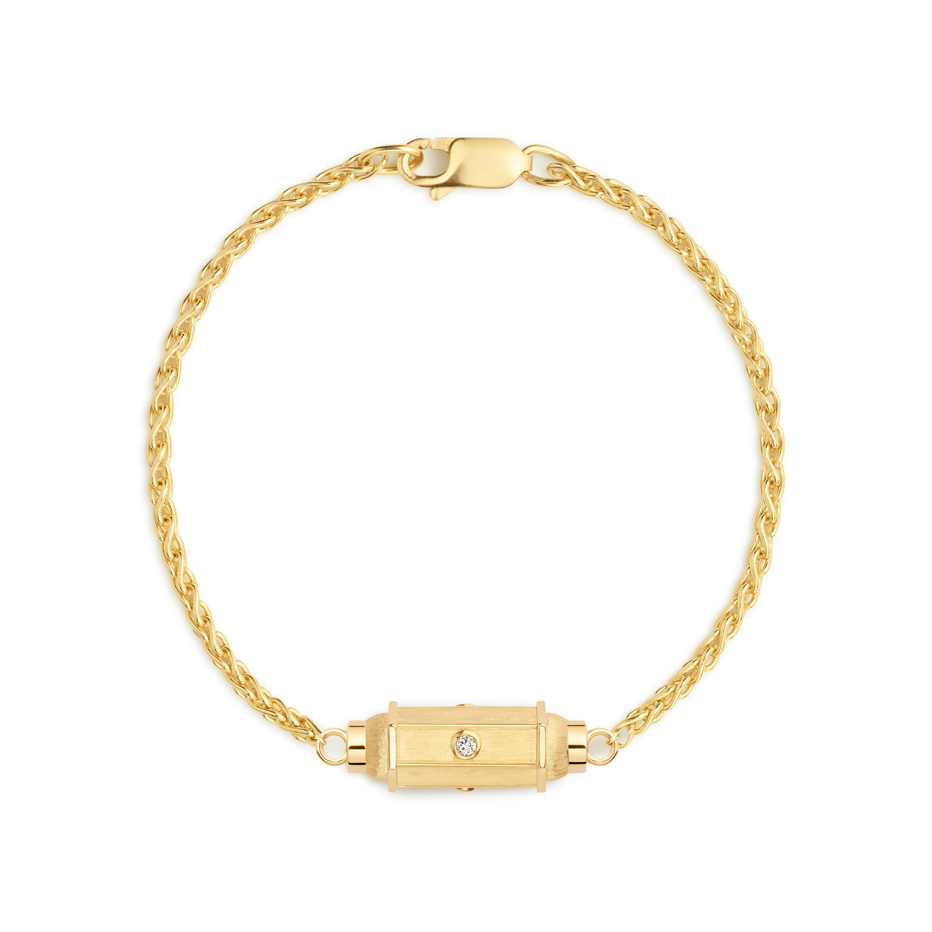 18k yellow gold diamond micro coco spice chain locket bracelet by Marie Lichtenberg Tiny Gods 